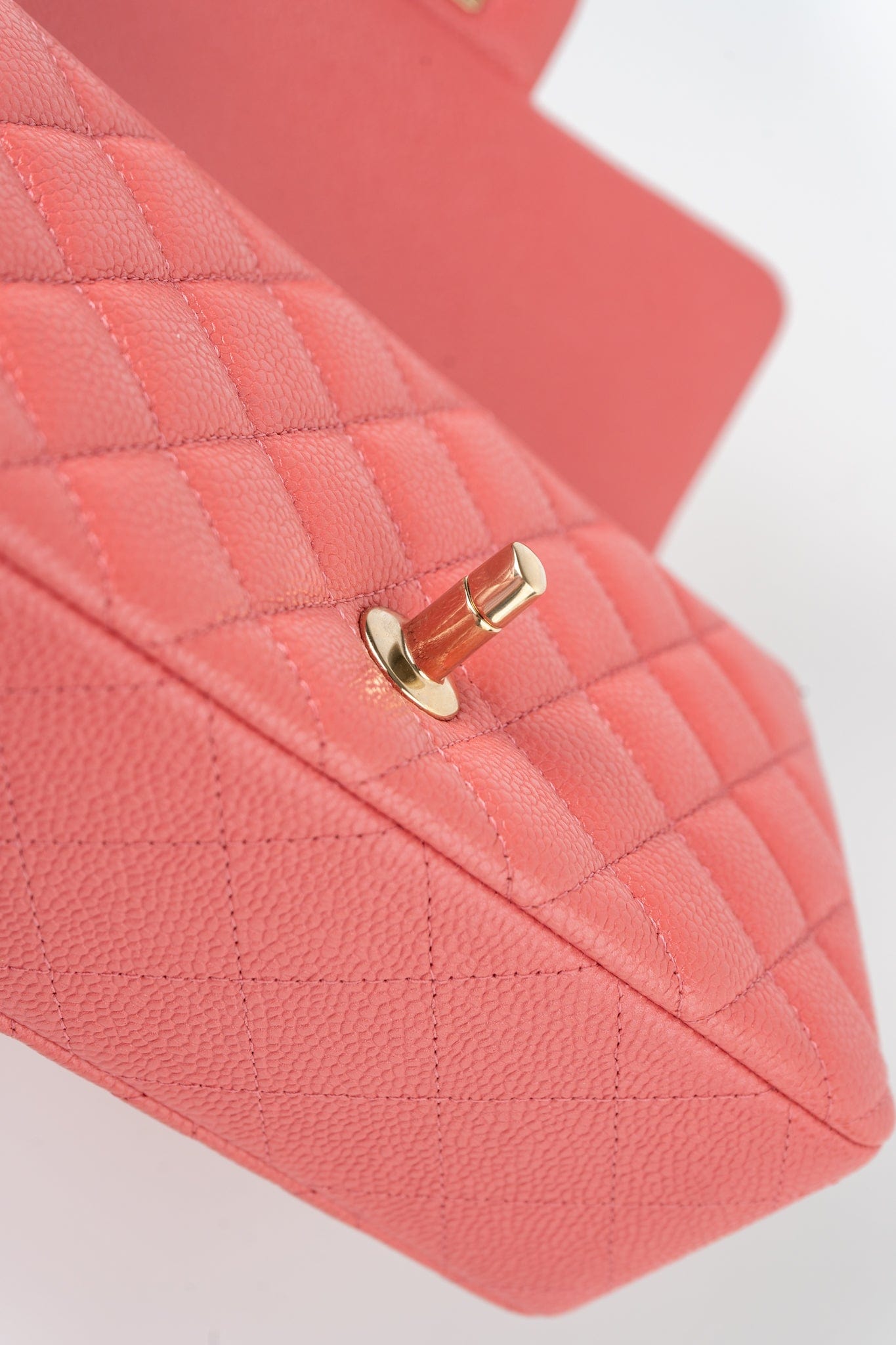 18S Pink Caviar Quilted Mini Rectangular Flap Light Gold Hardware