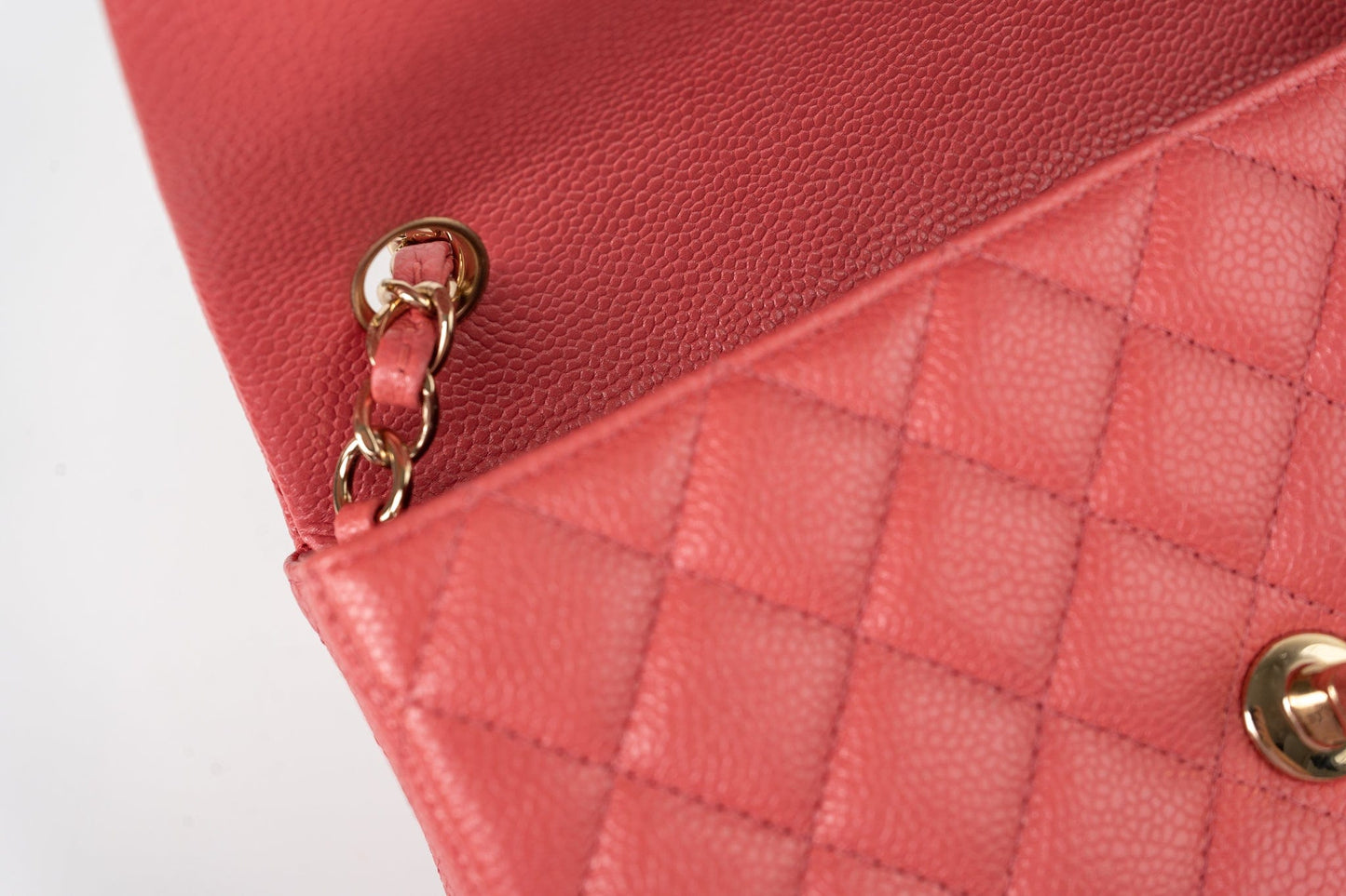 18S Pink Caviar Quilted Mini Rectangular Flap Light Gold Hardware