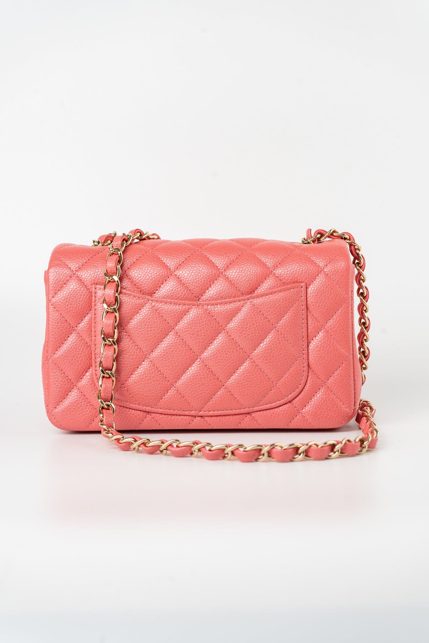 18S Pink Caviar Quilted Mini Rectangular Flap Light Gold Hardware