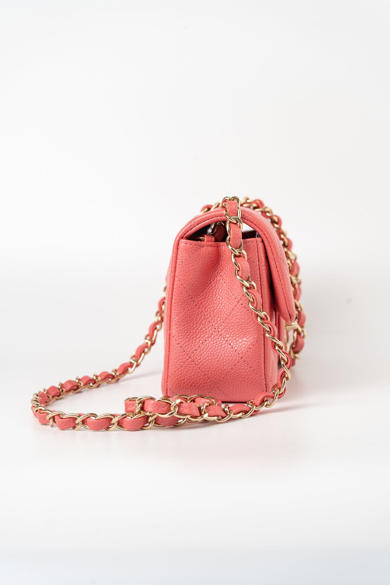 18S Pink Caviar Quilted Mini Rectangular Flap Light Gold Hardware