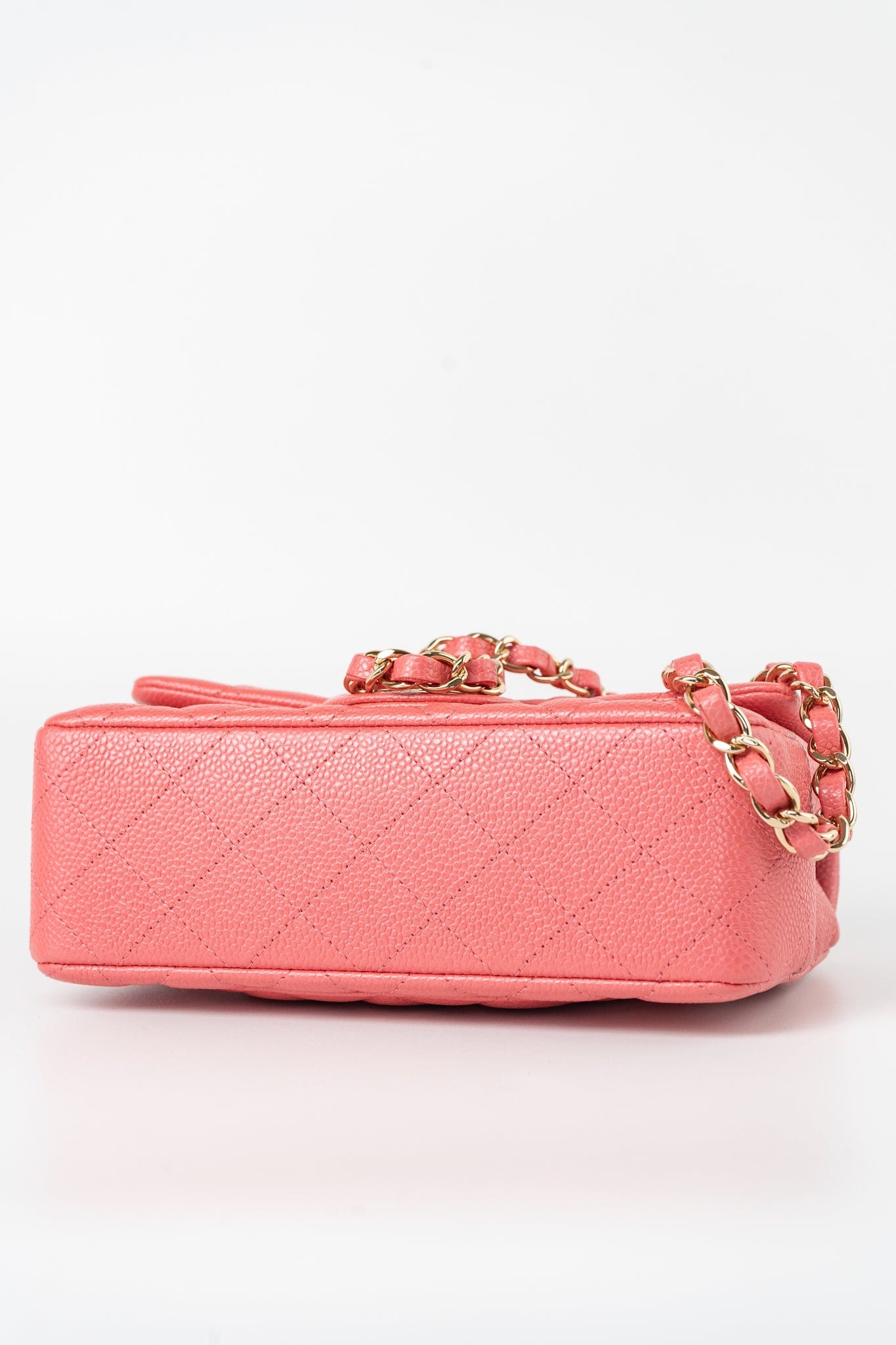 18S Pink Caviar Quilted Mini Rectangular Flap Light Gold Hardware