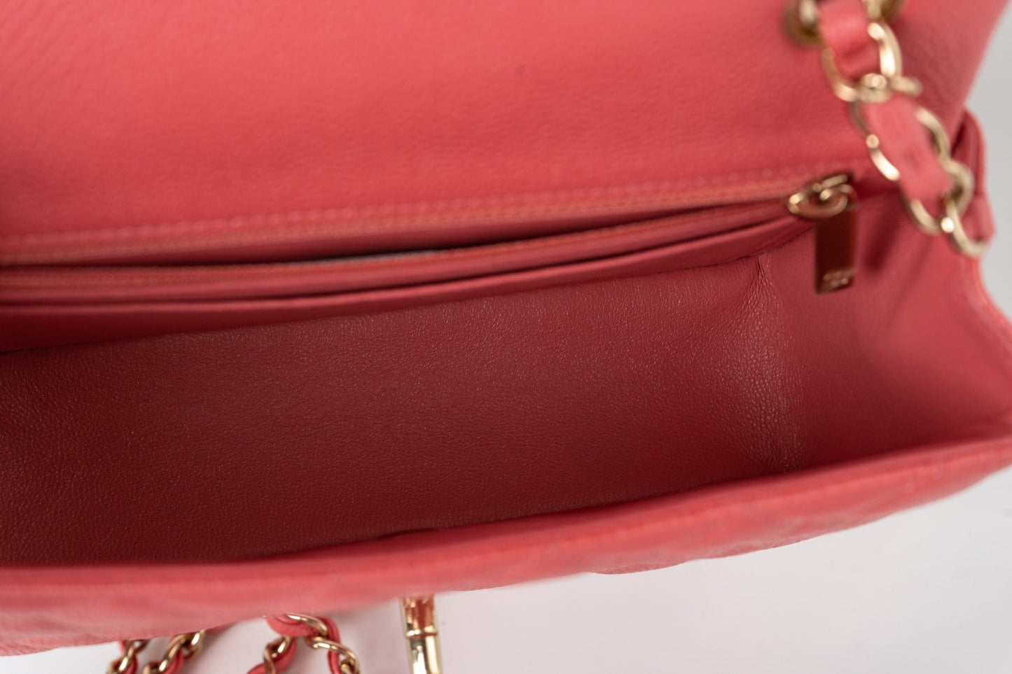 18S Pink Caviar Quilted Mini Rectangular Flap Light Gold Hardware