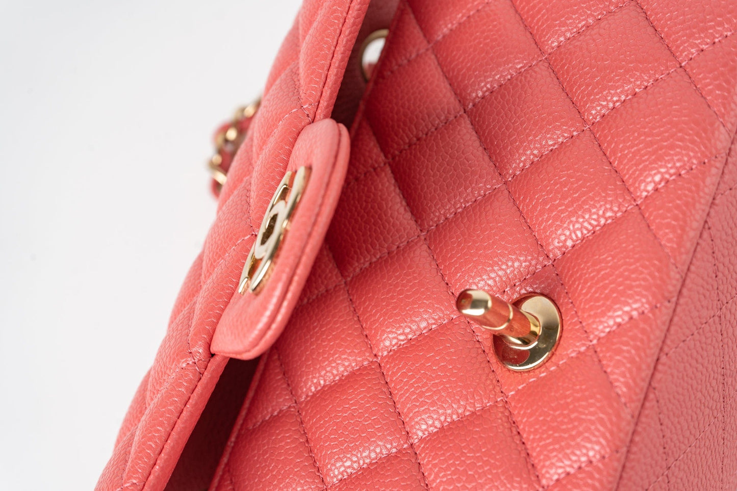 18S Pink Caviar Quilted Mini Rectangular Flap Light Gold Hardware