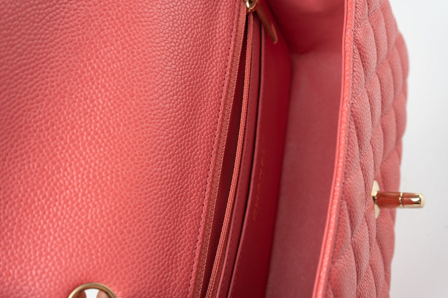 18S Pink Caviar Quilted Mini Rectangular Flap Light Gold Hardware