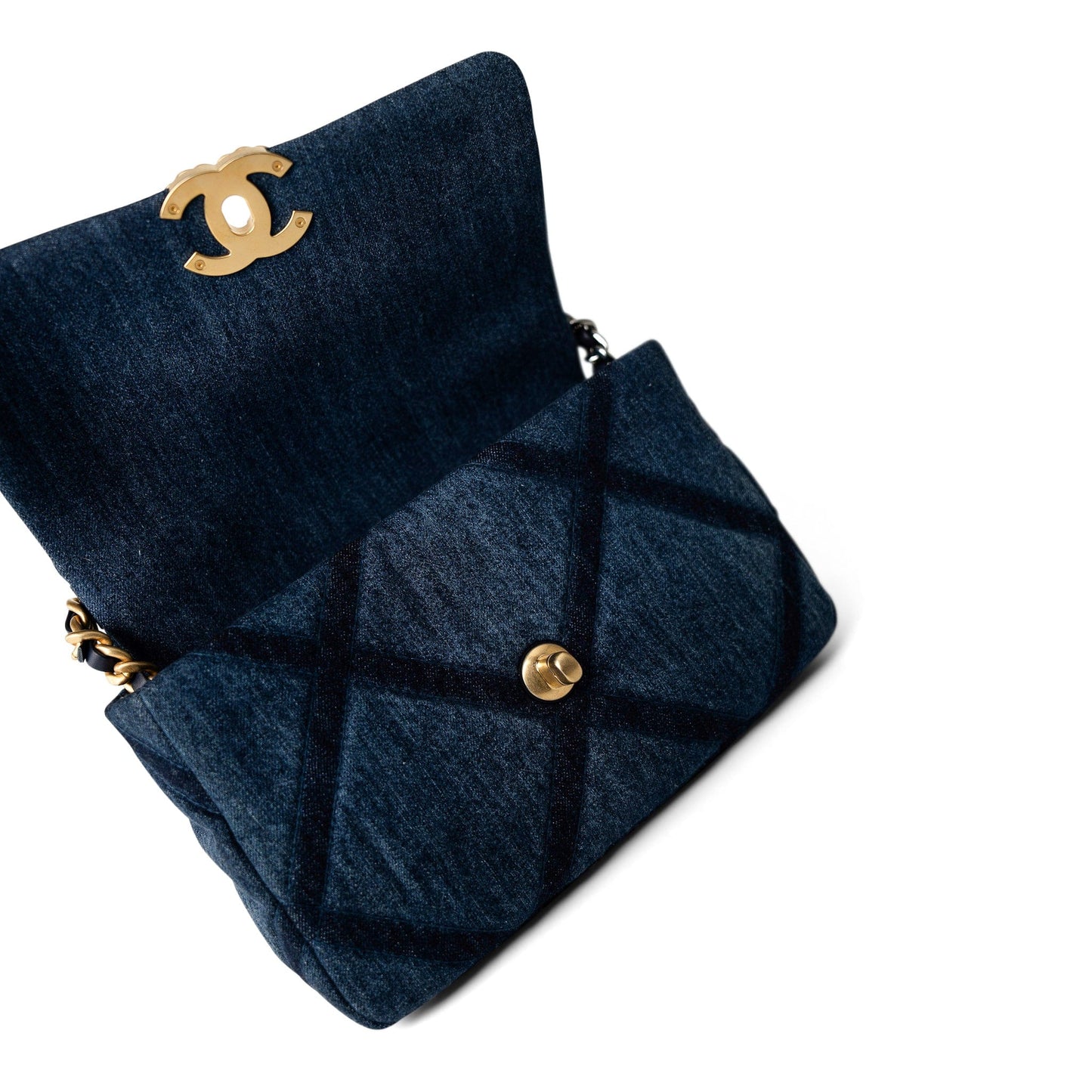 Denim Quilted 19 Flap Small Antique Gold Hardware