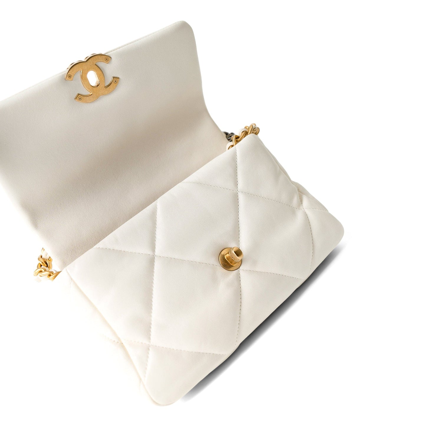 White Lambskin Quilted 19 Flap Small Mixed Hardware