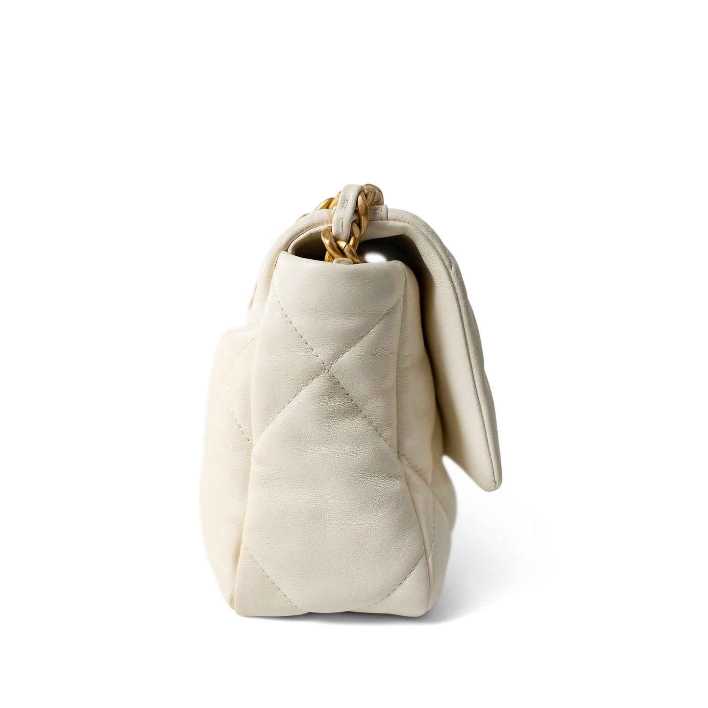 White Lambskin Quilted 19 Flap Small Mixed Hardware