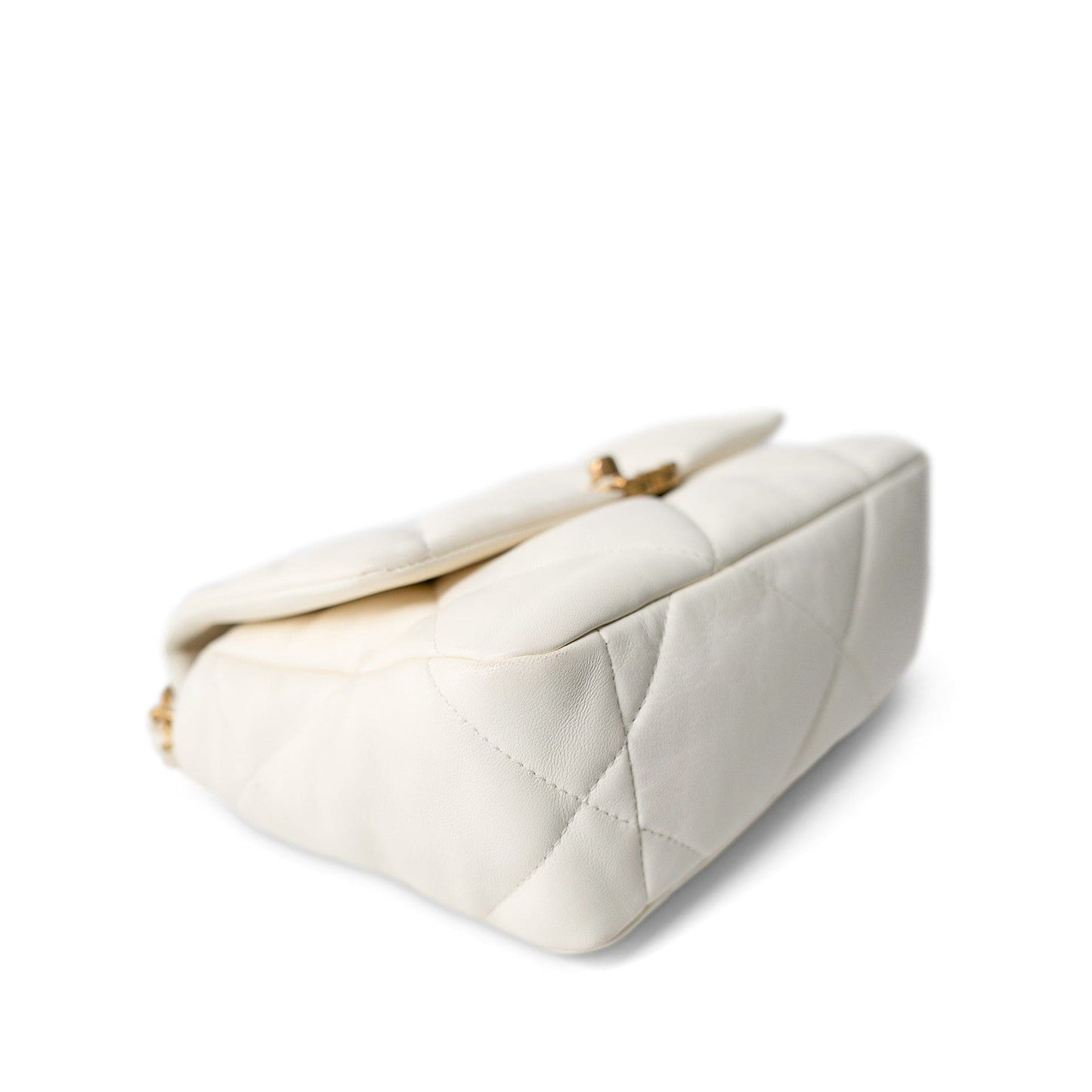 White Lambskin Quilted 19 Flap Small Mixed Hardware
