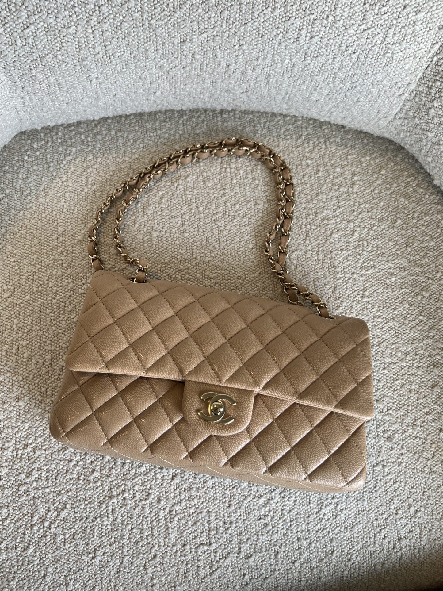 19B Dark Beige Caviar Quilted Classic Flap Medium LGHW