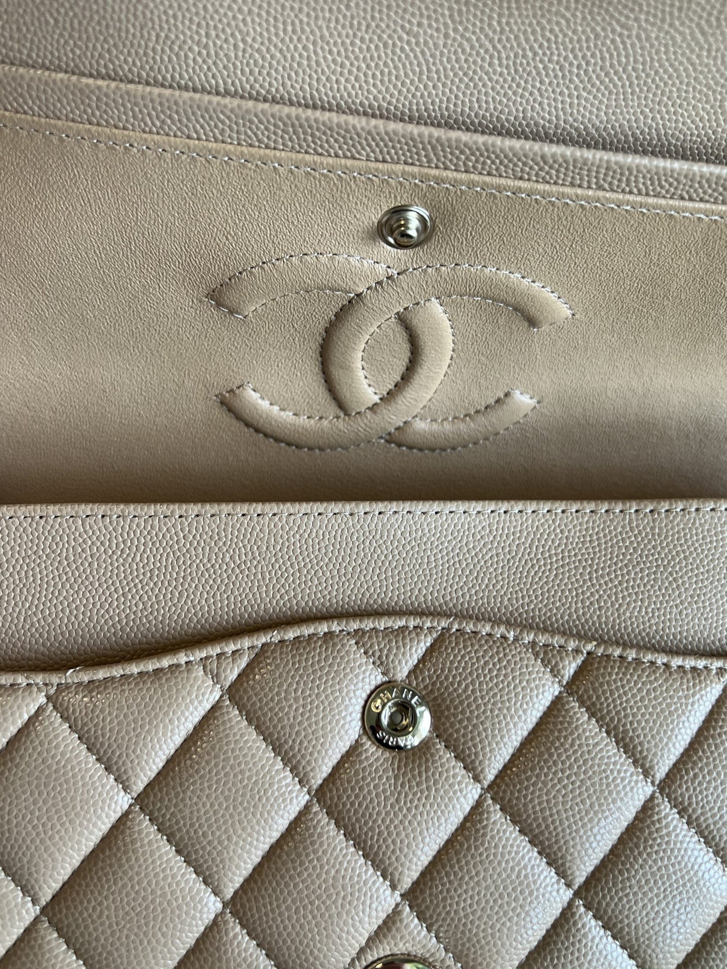 19B Dark Beige Caviar Quilted Classic Flap Medium LGHW