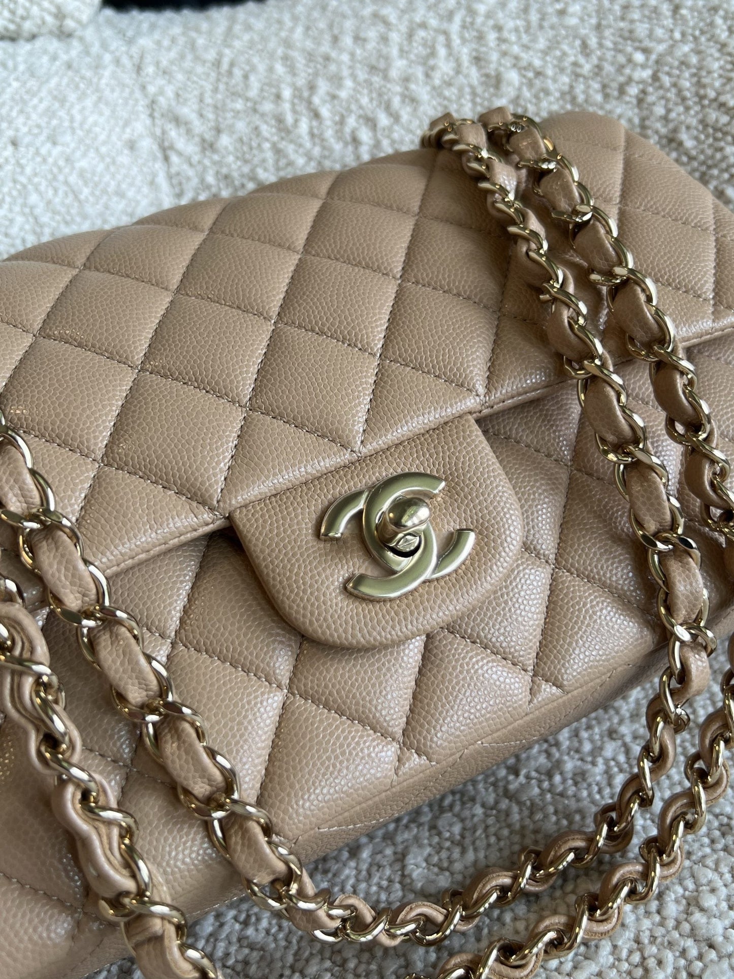 19B Dark Beige Caviar Quilted Classic Flap Medium LGHW