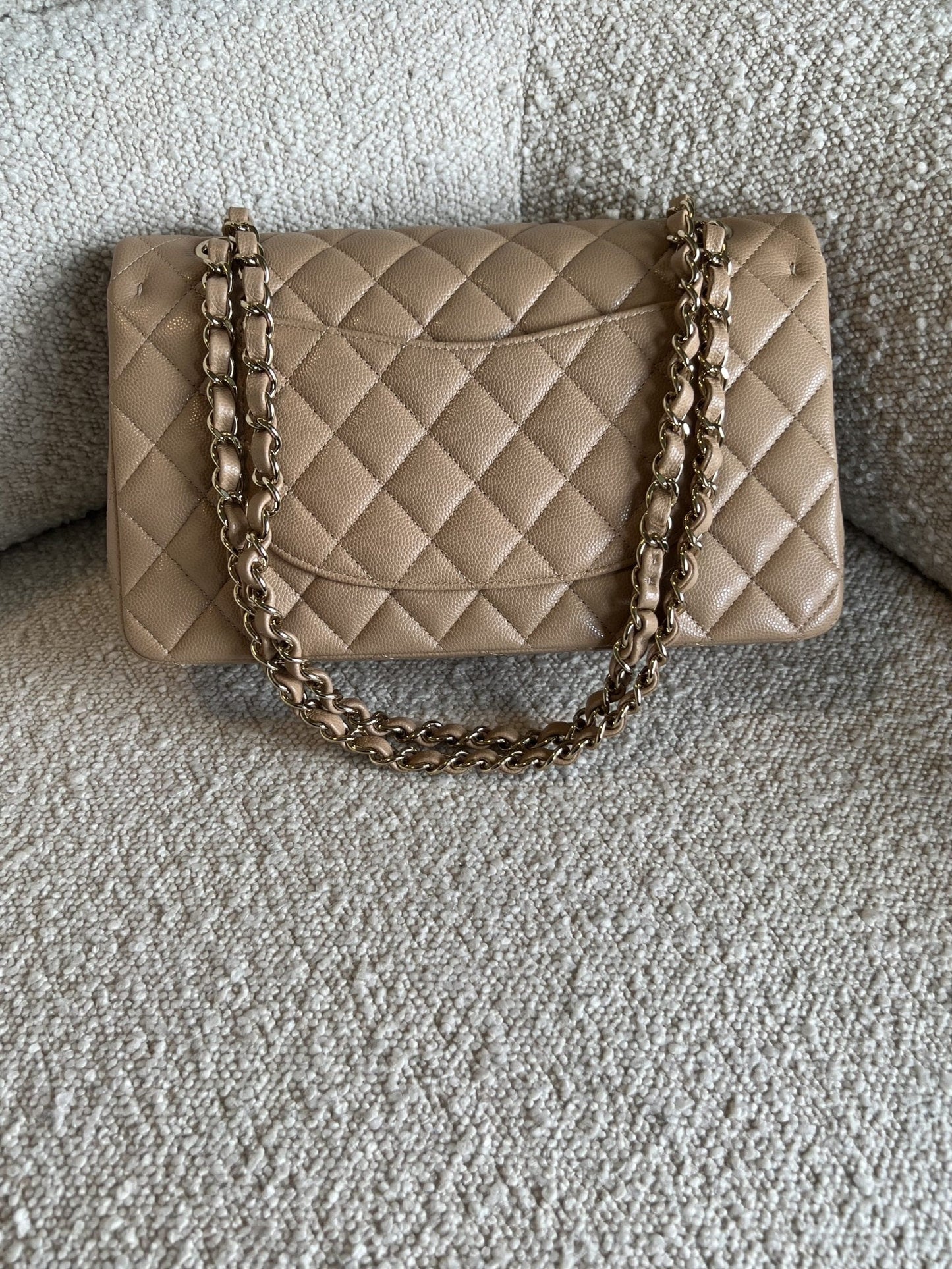 19B Dark Beige Caviar Quilted Classic Flap Medium LGHW