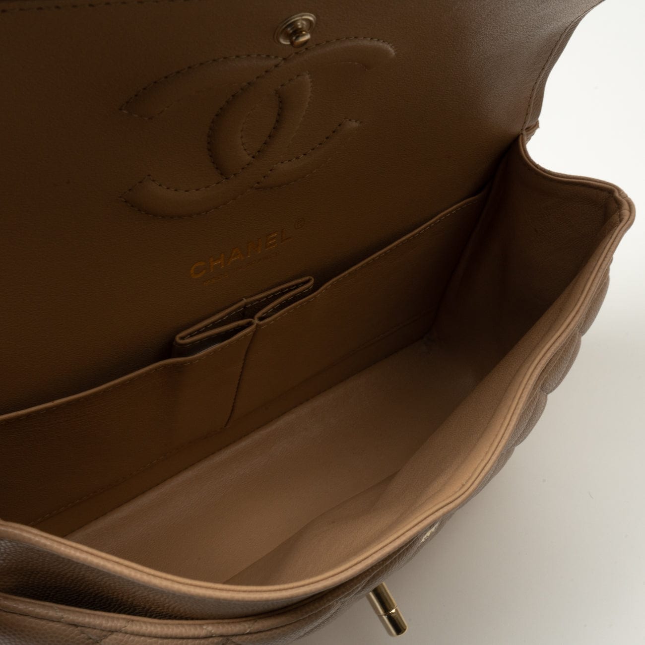 19B Dark Beige Caviar Quilted Classic Flap Medium LGHW