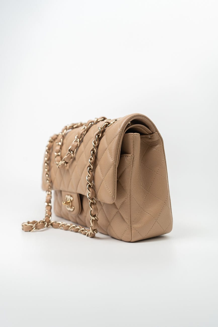 19B Dark Beige Caviar Quilted Classic Flap Medium LGHW