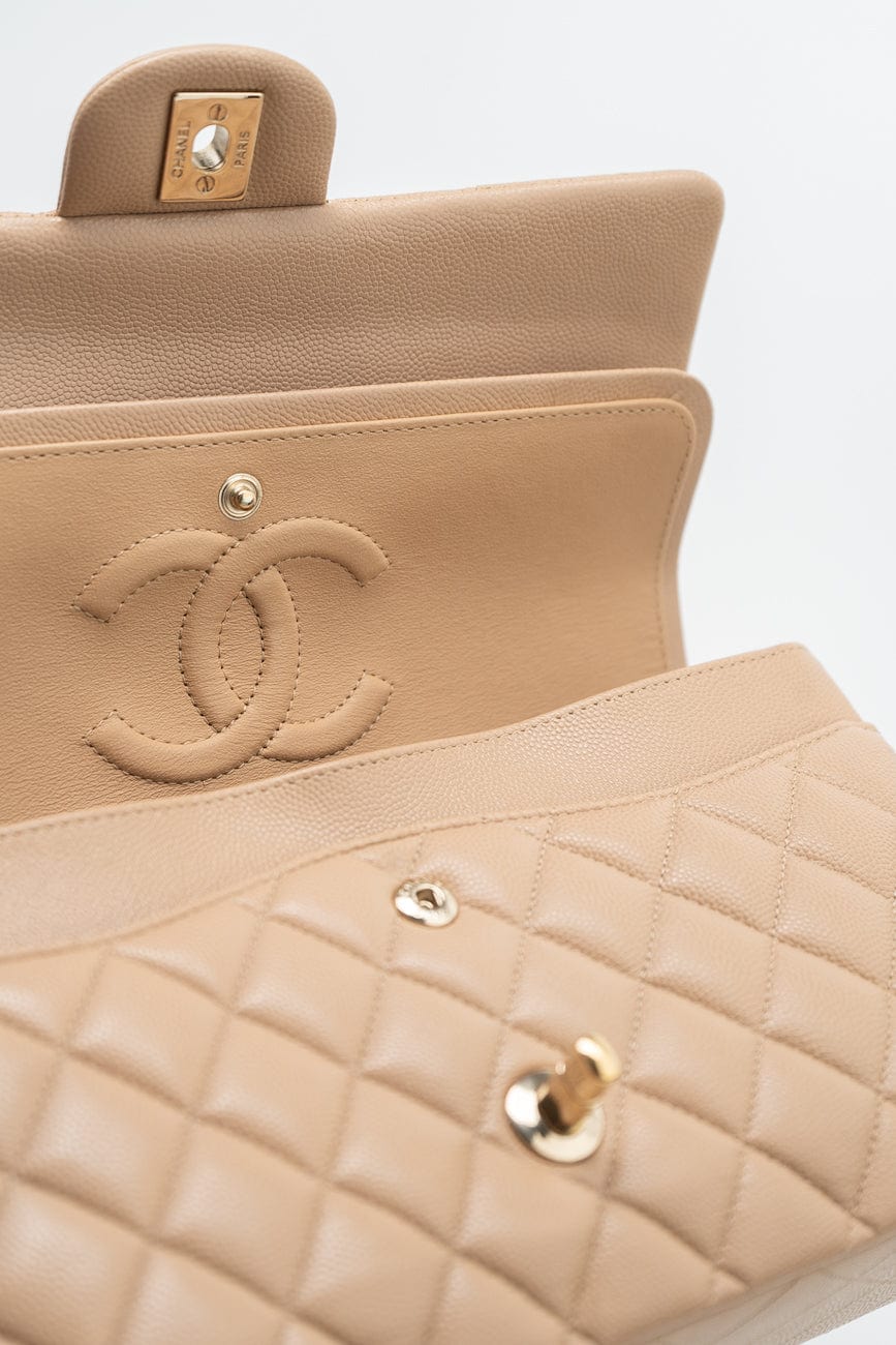 19B Dark Beige Caviar Quilted Classic Flap Medium LGHW