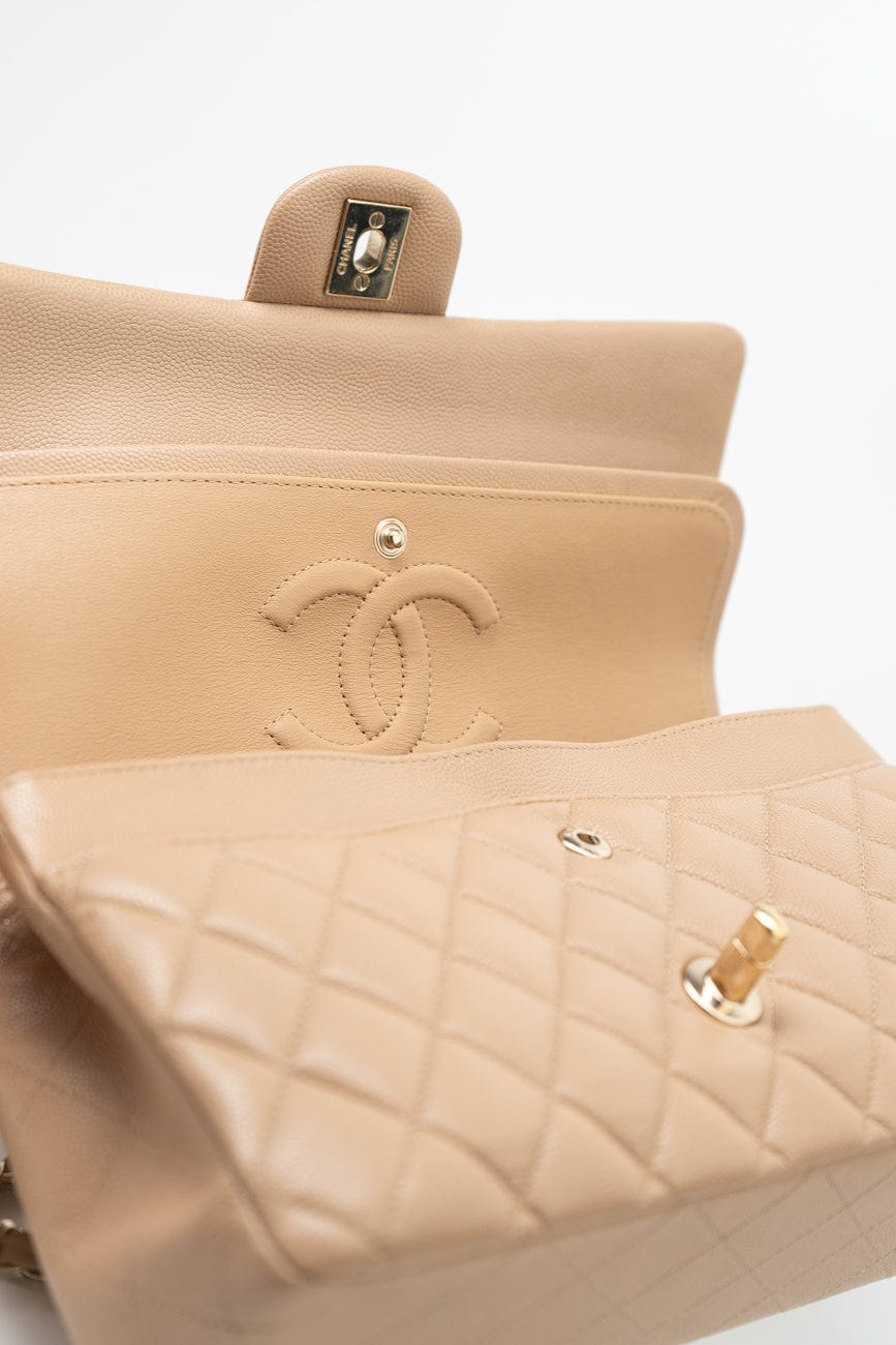 19B Dark Beige Caviar Quilted Classic Flap Medium LGHW