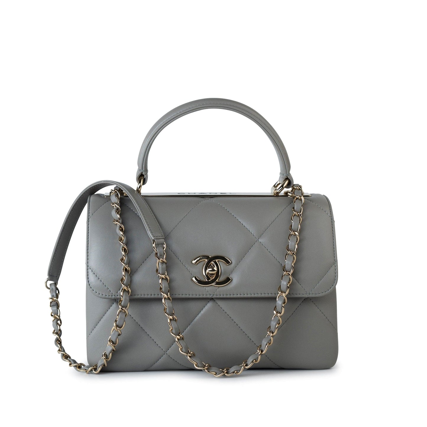 19B Grey Lambskin Quilted Trendy CC Light Gold Hardware