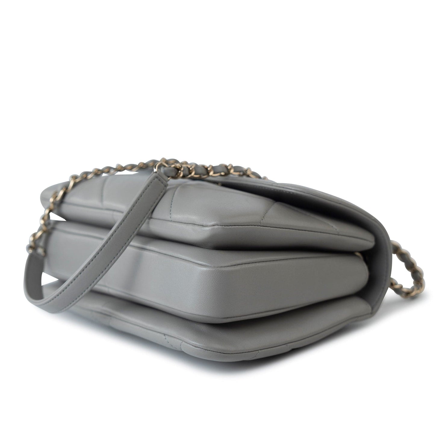 19B Grey Lambskin Quilted Trendy CC Light Gold Hardware