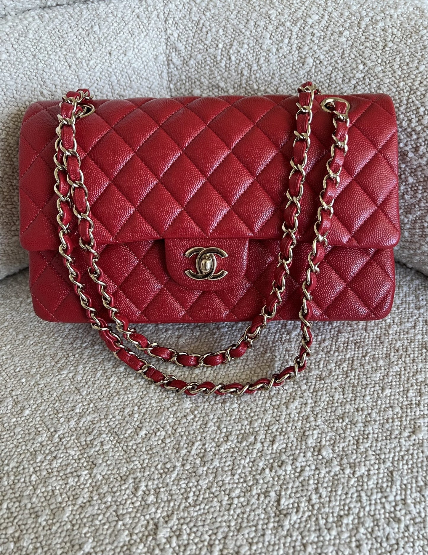 19B Red Caviar Quilted Classic Flap Medium SHW