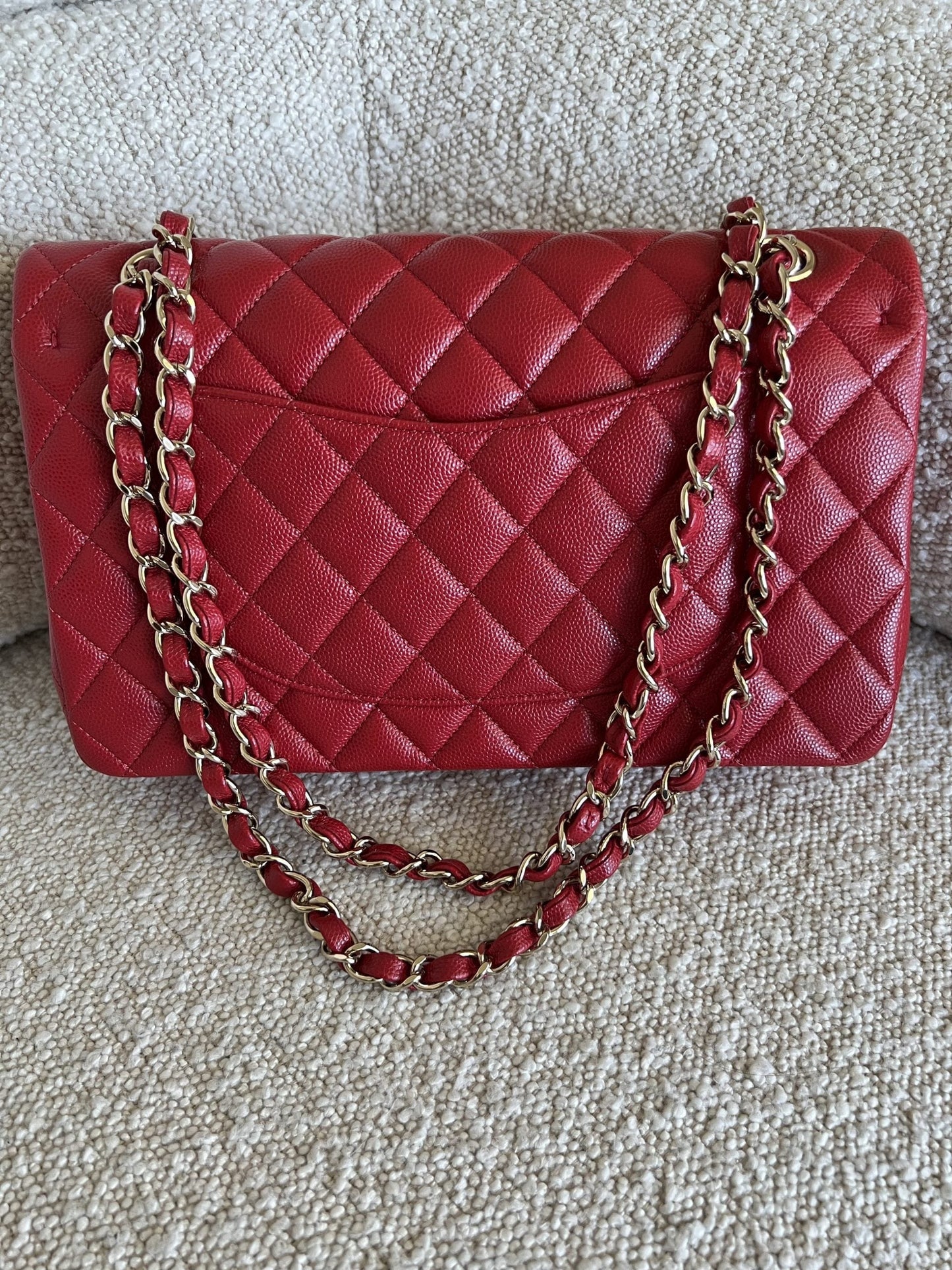 19B Red Caviar Quilted Classic Flap Medium SHW
