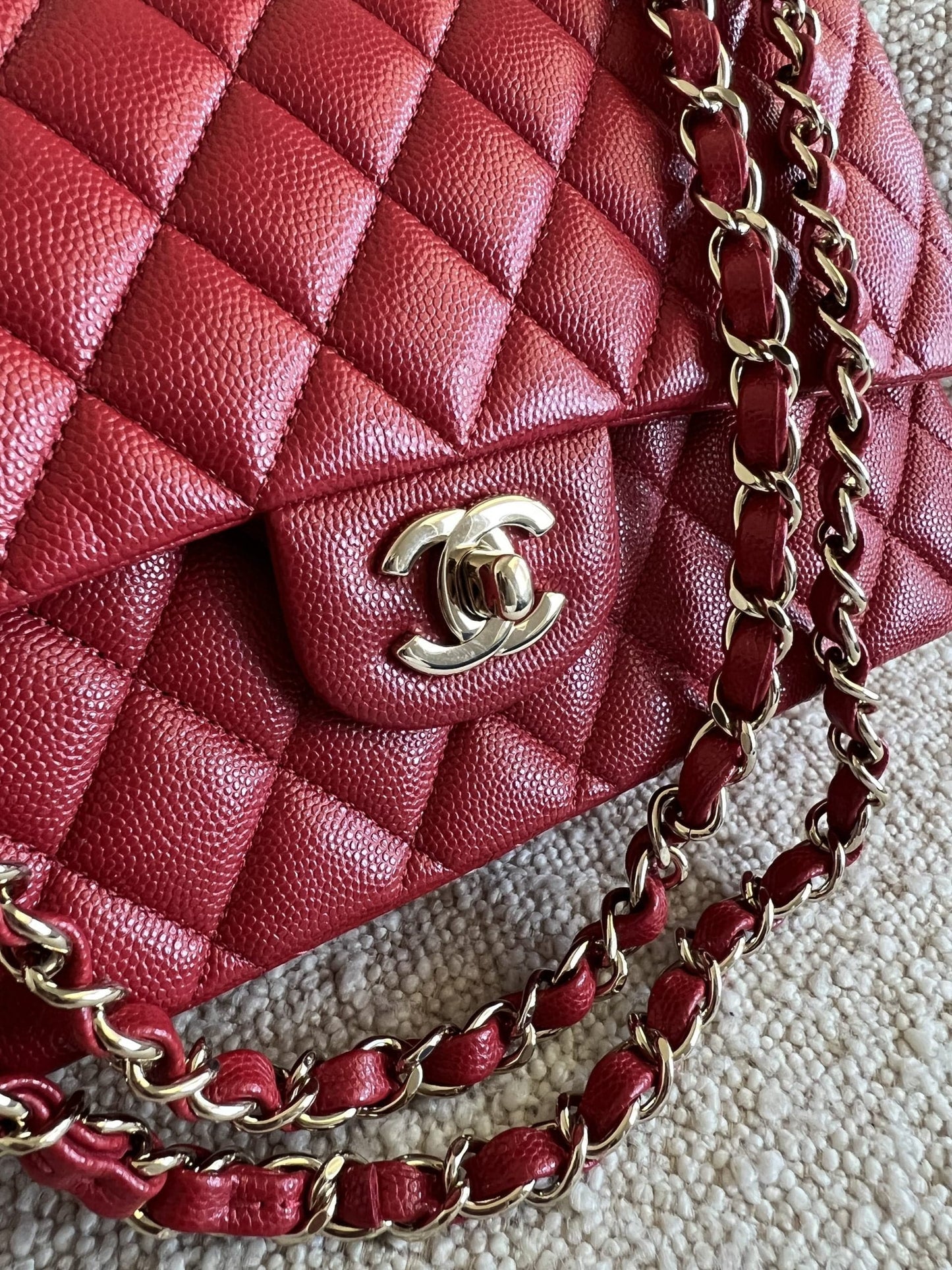 19B Red Caviar Quilted Classic Flap Medium SHW