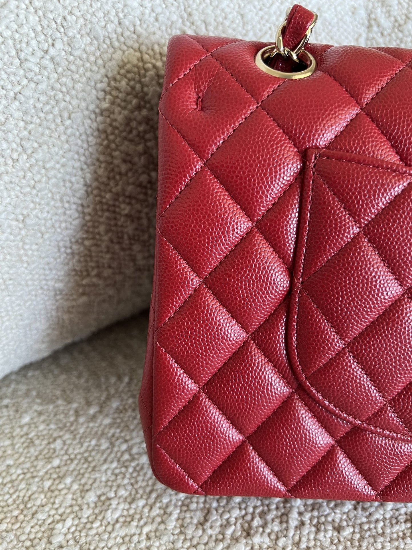 19B Red Caviar Quilted Classic Flap Medium SHW