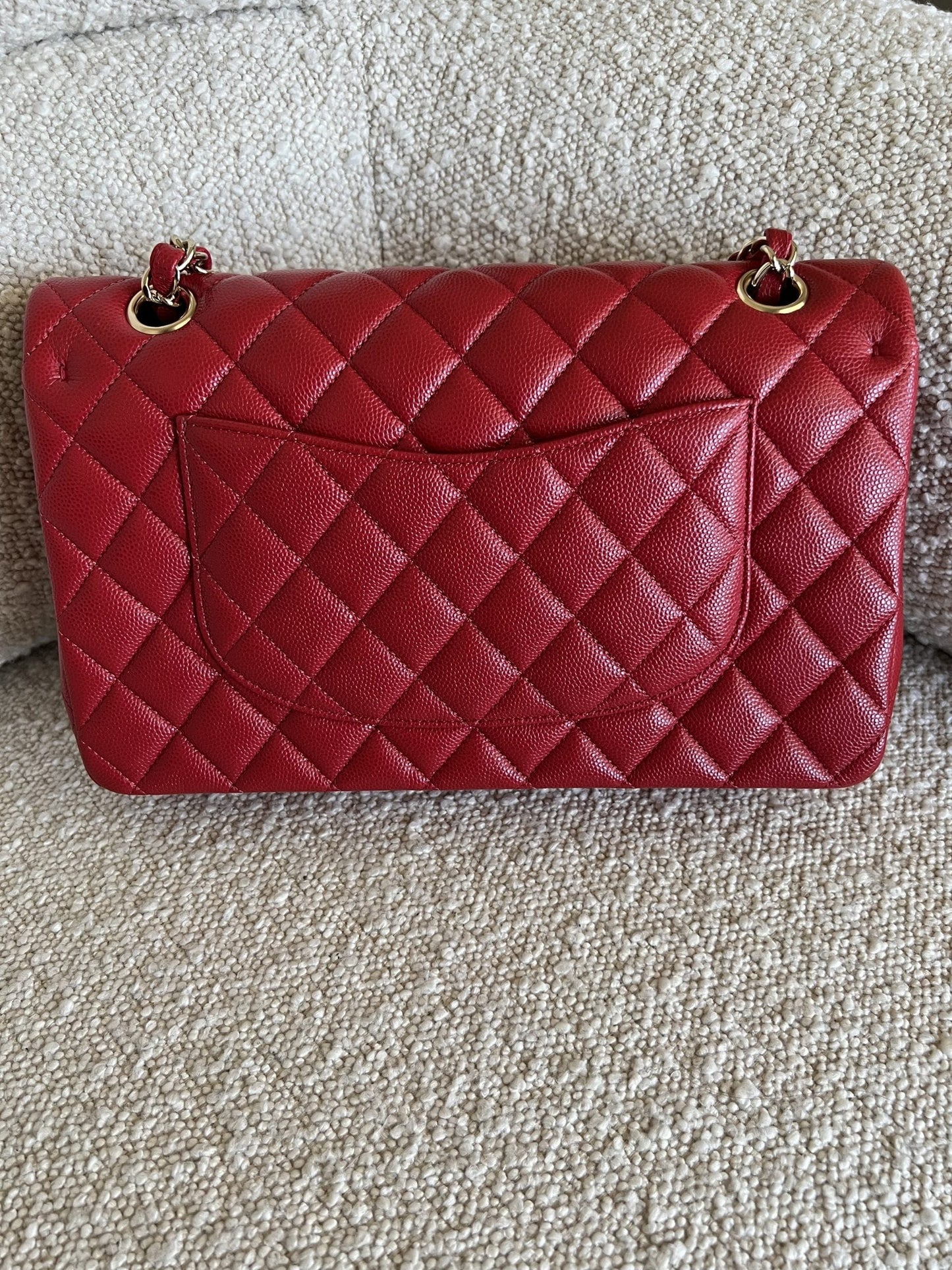 19B Red Caviar Quilted Classic Flap Medium SHW