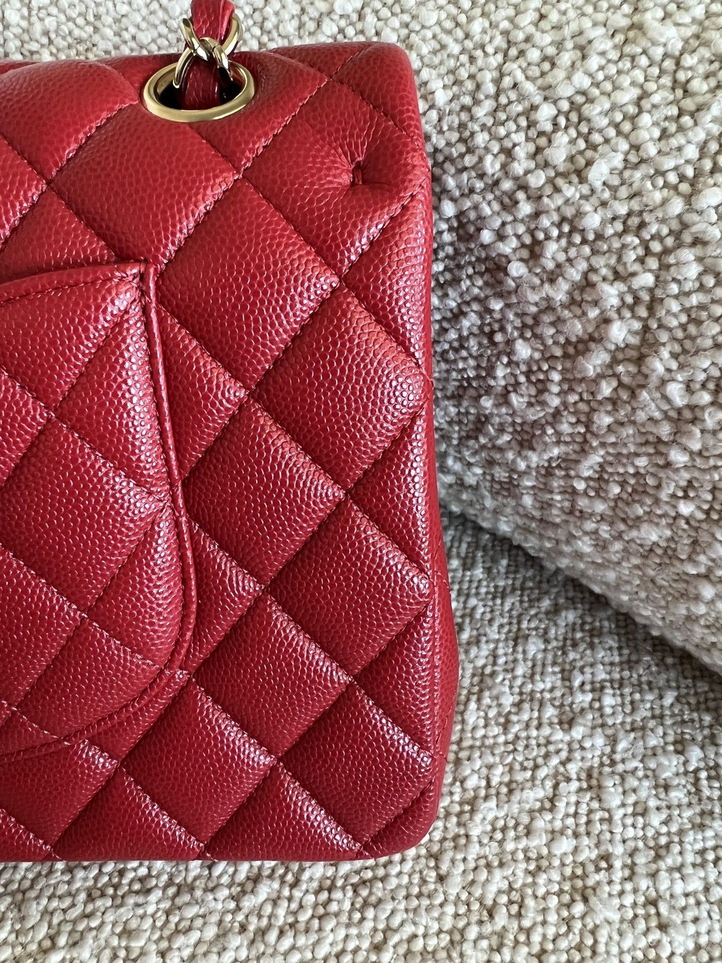 19B Red Caviar Quilted Classic Flap Medium SHW