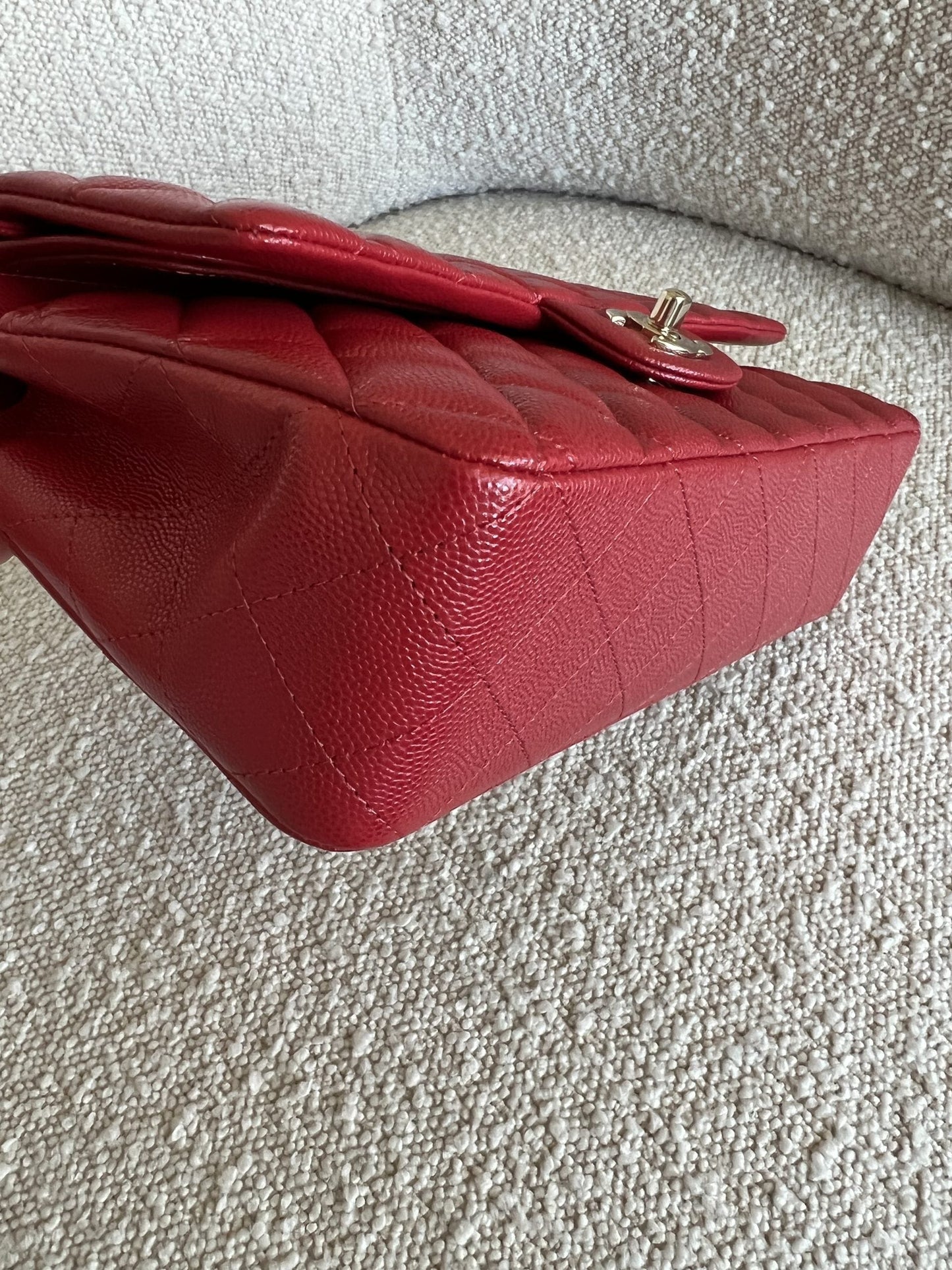 19B Red Caviar Quilted Classic Flap Medium SHW