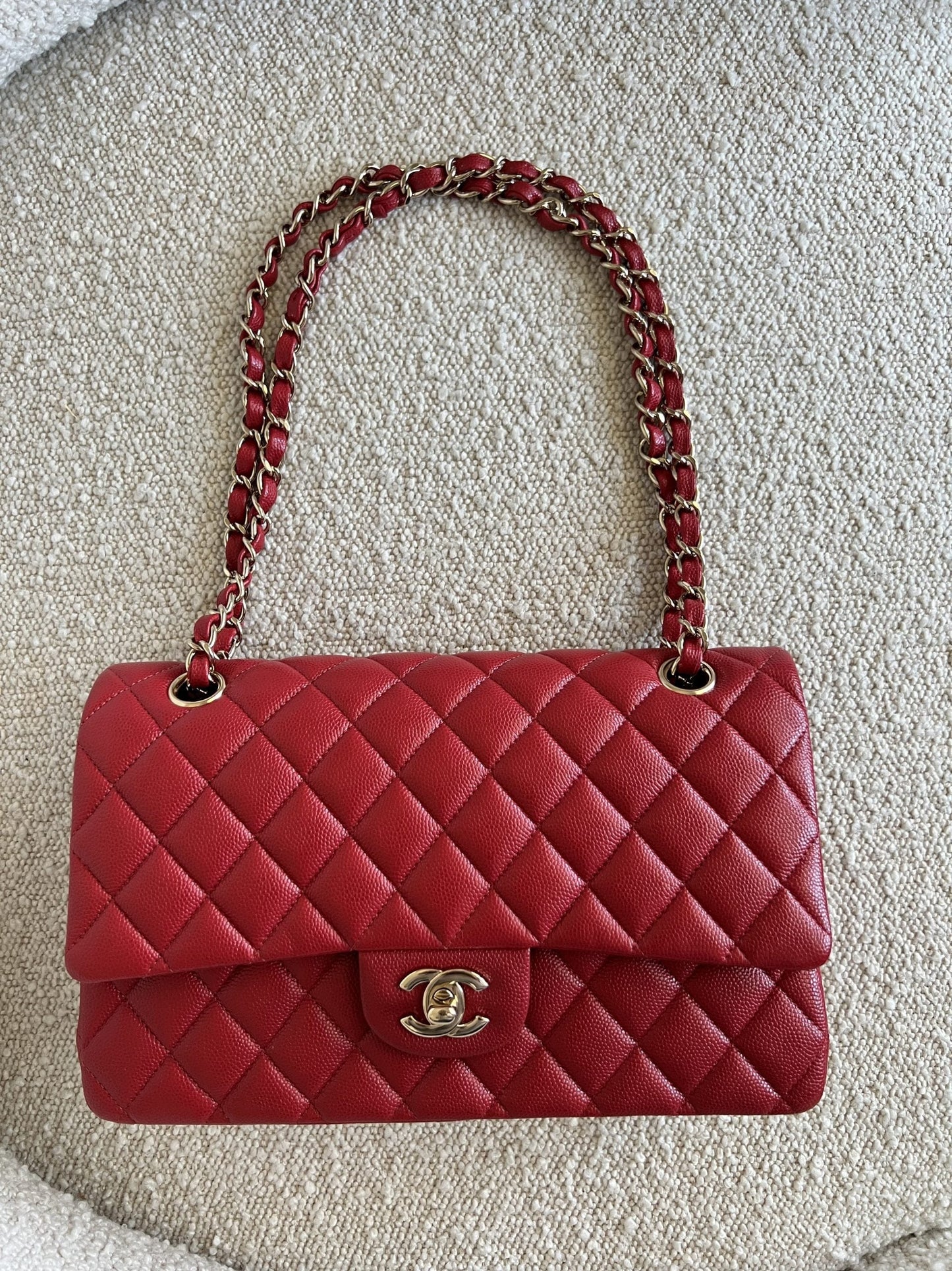 19B Red Caviar Quilted Classic Flap Medium SHW