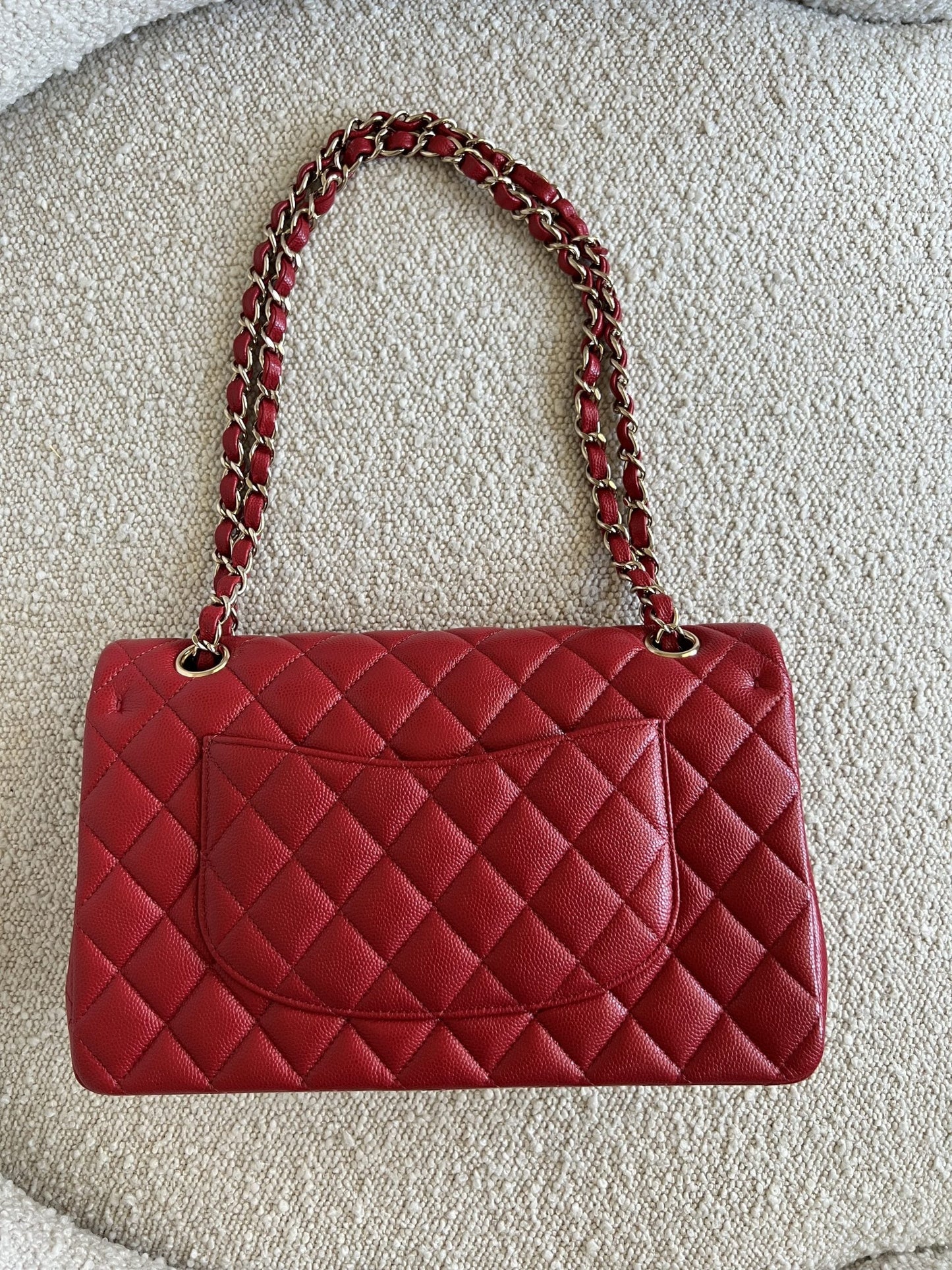 19B Red Caviar Quilted Classic Flap Medium SHW