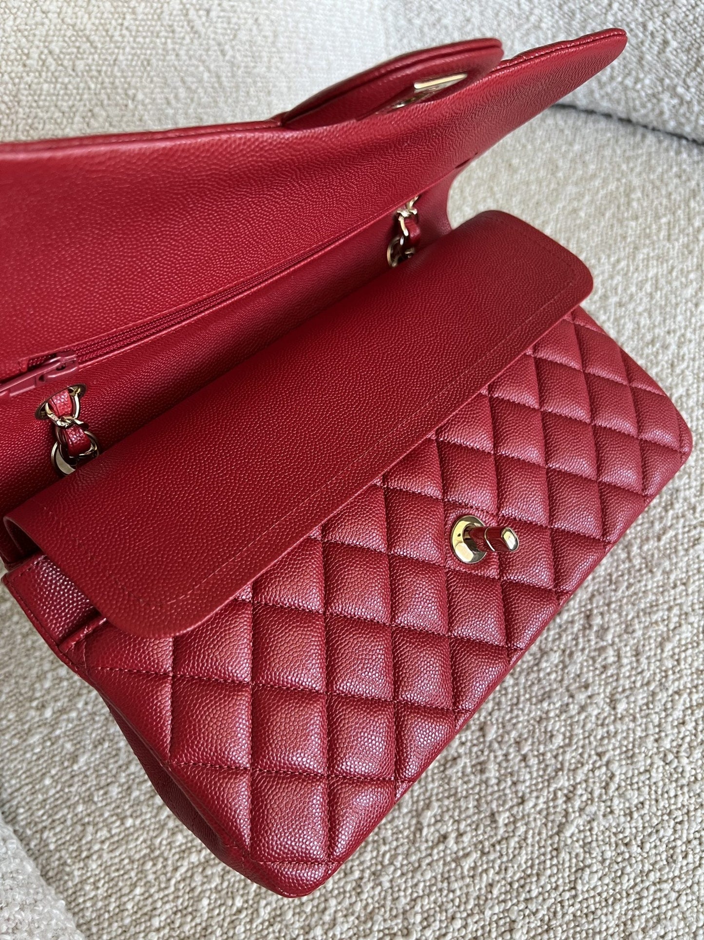 19B Red Caviar Quilted Classic Flap Medium SHW