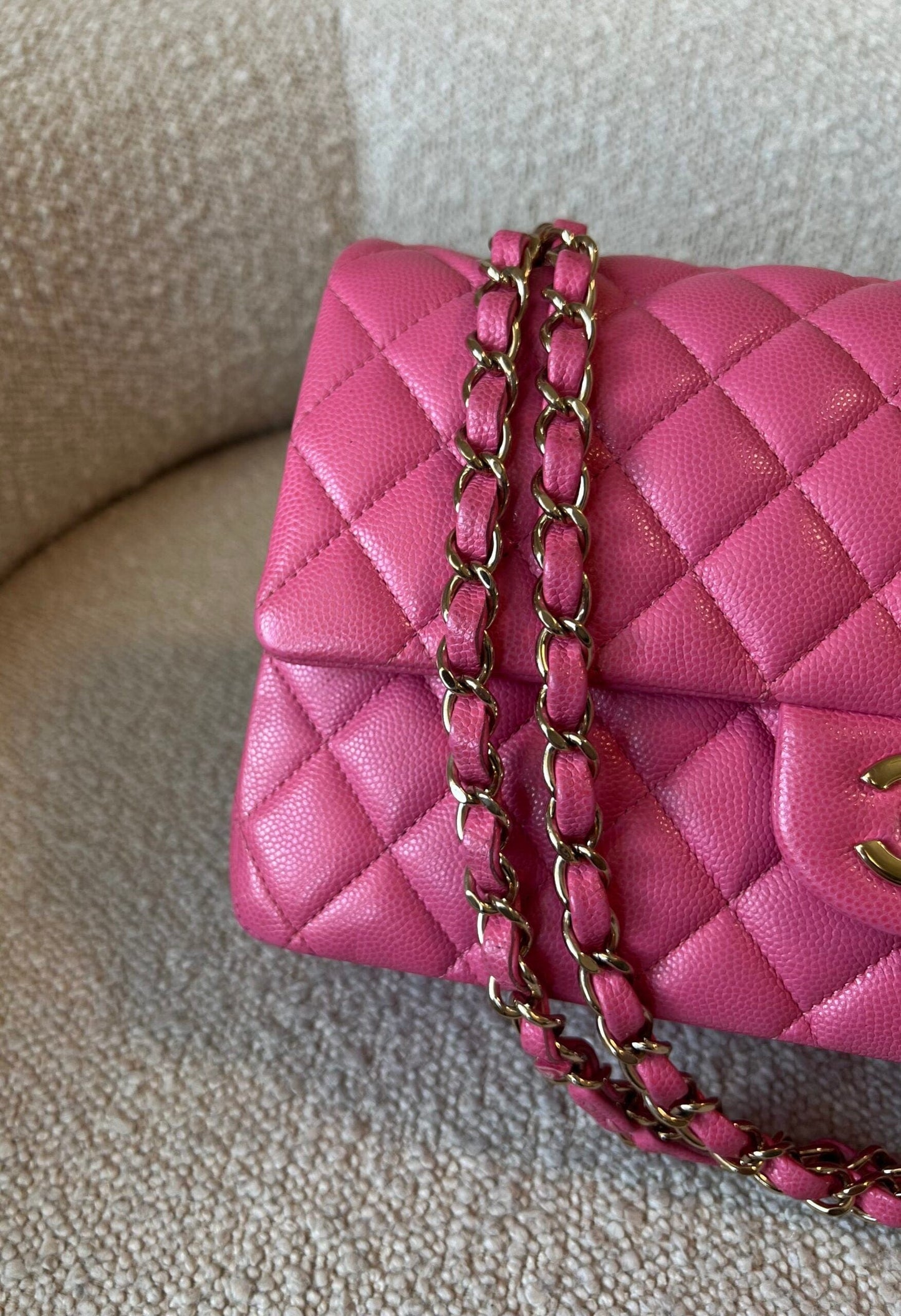 19C Pink Caviar Quilted Classic Flap Medium LGHW