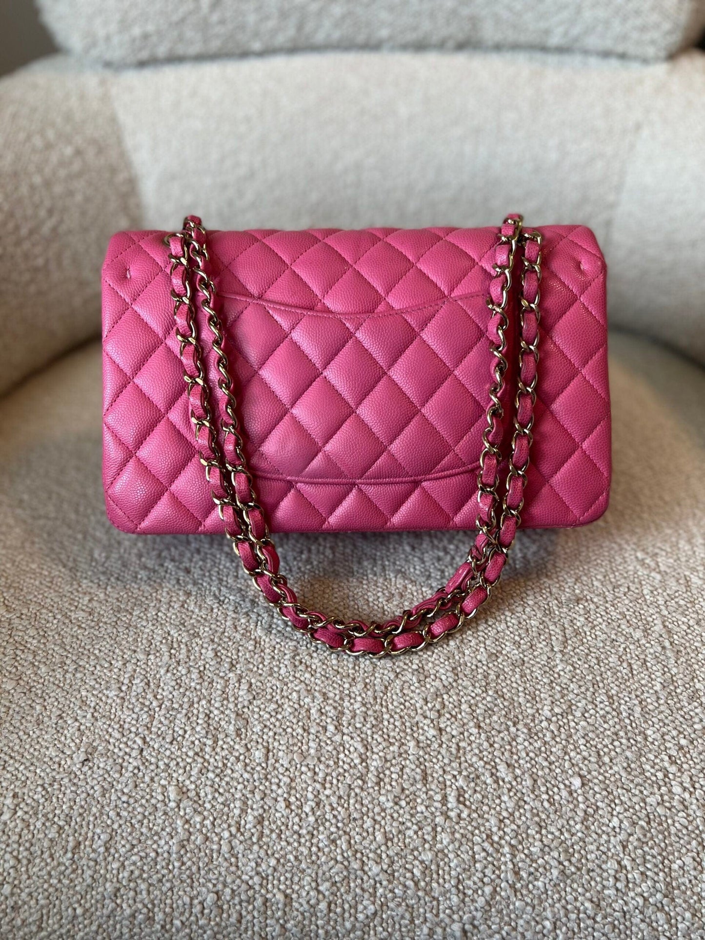 19C Pink Caviar Quilted Classic Flap Medium LGHW