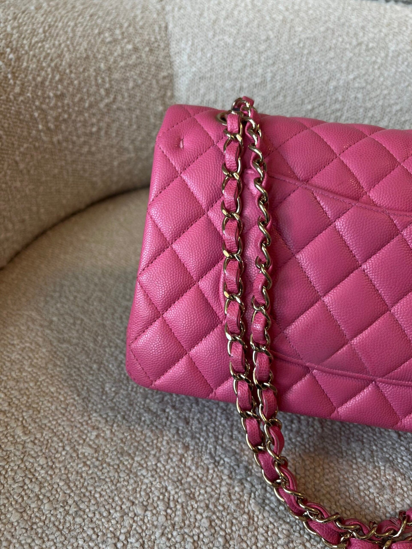 19C Pink Caviar Quilted Classic Flap Medium LGHW