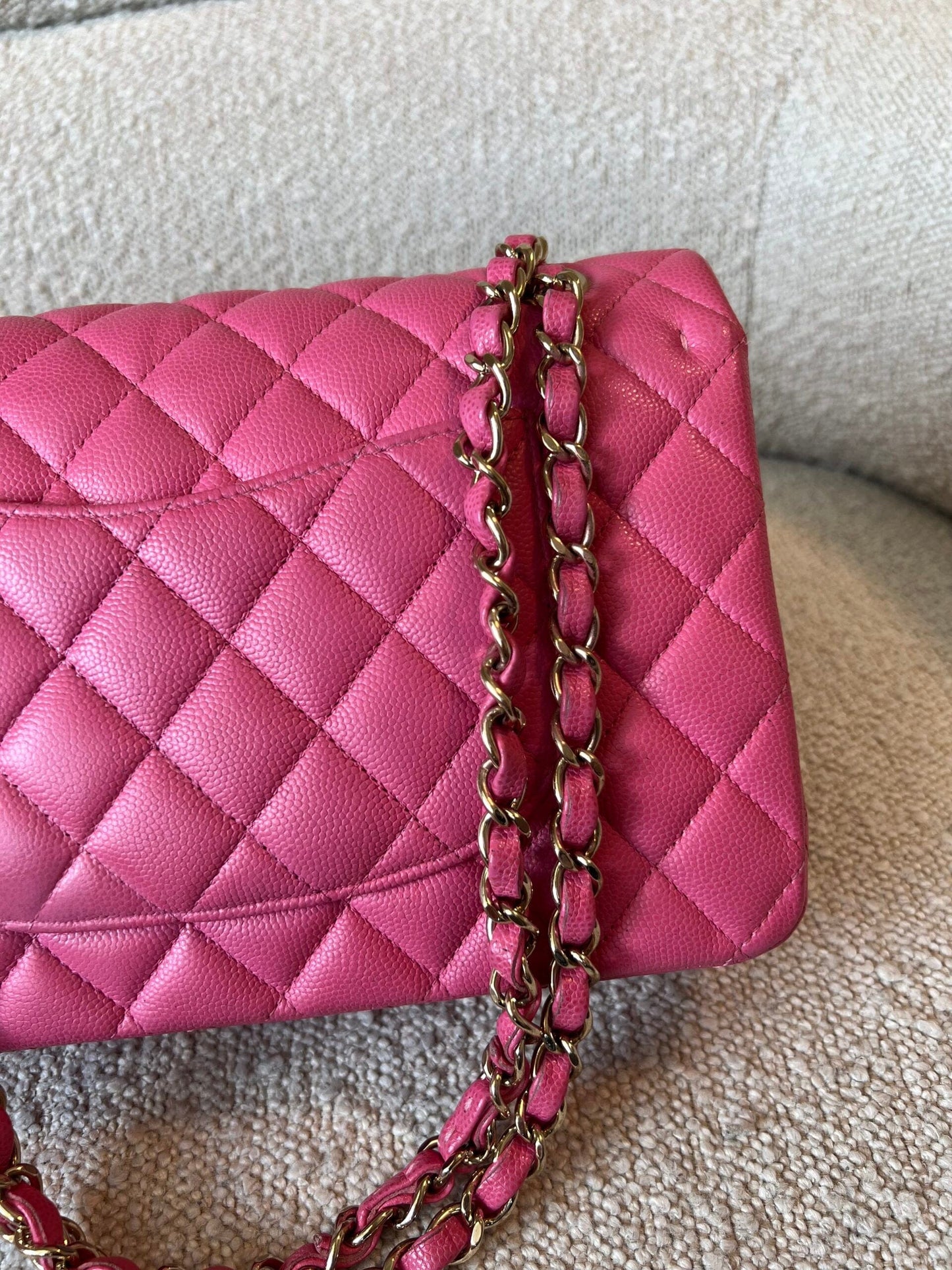 19C Pink Caviar Quilted Classic Flap Medium LGHW