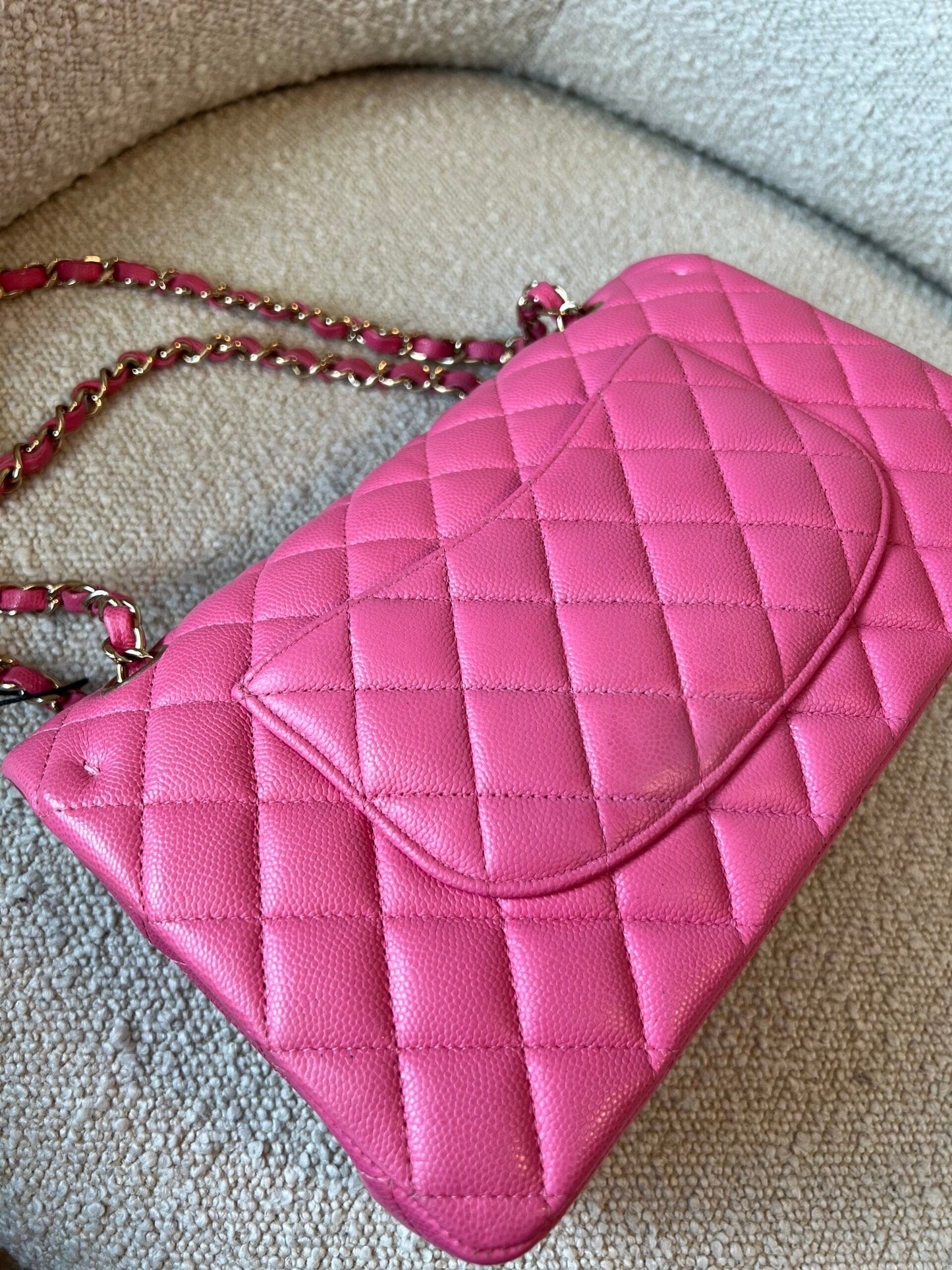 19C Pink Caviar Quilted Classic Flap Medium LGHW