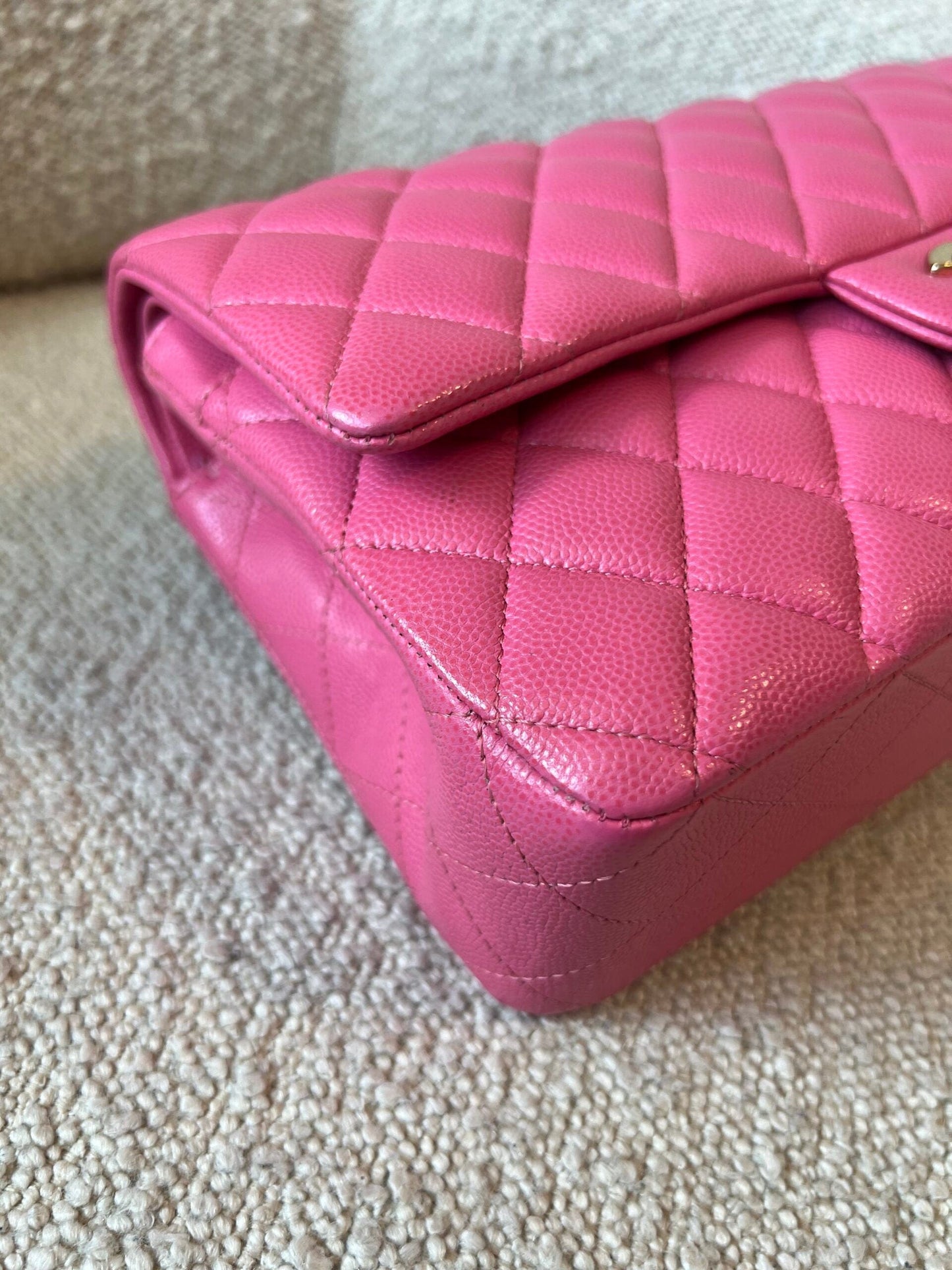 19C Pink Caviar Quilted Classic Flap Medium LGHW