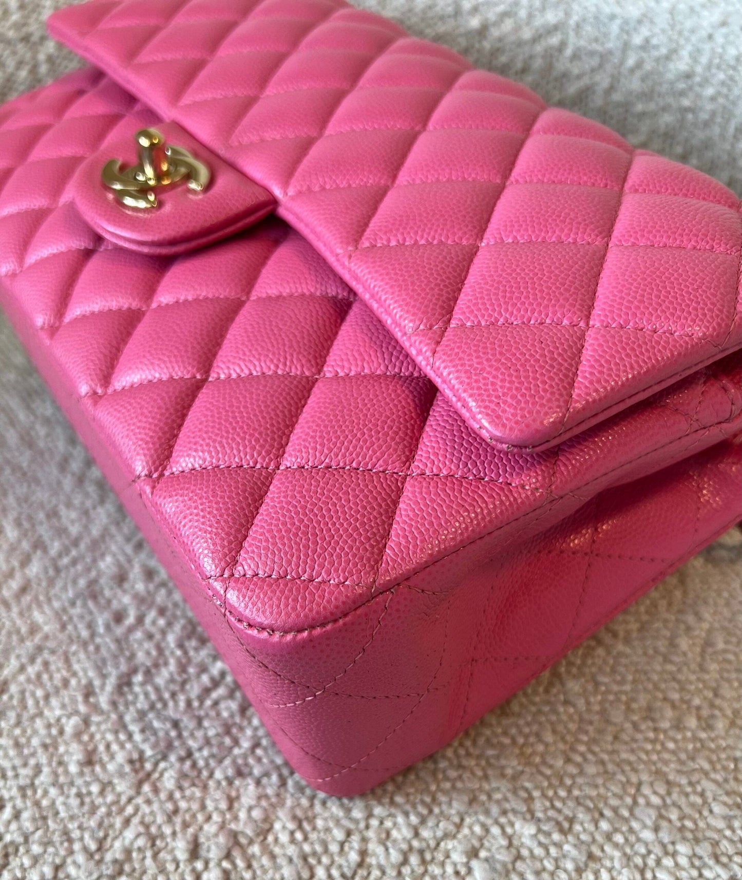 19C Pink Caviar Quilted Classic Flap Medium LGHW