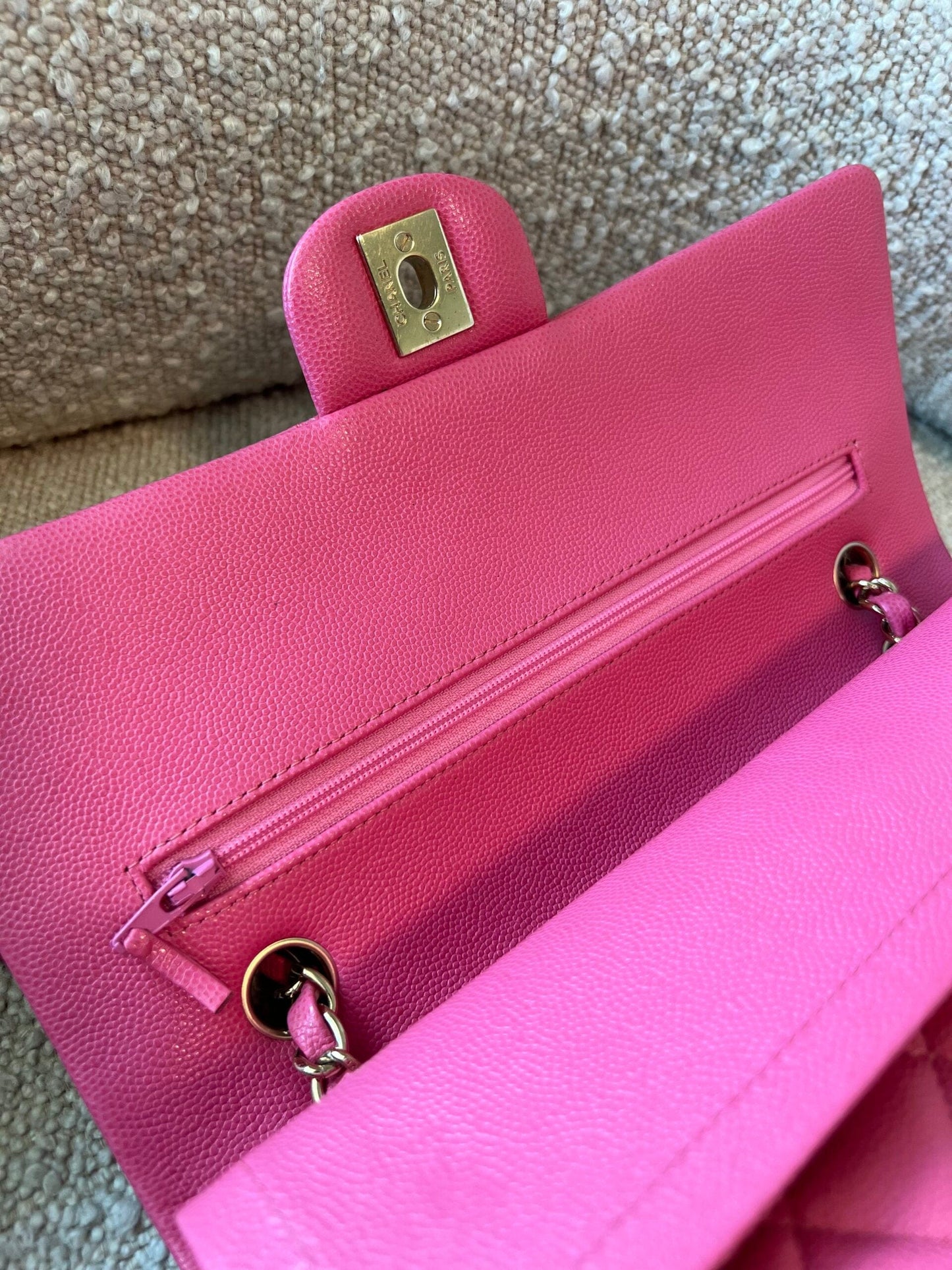 19C Pink Caviar Quilted Classic Flap Medium LGHW