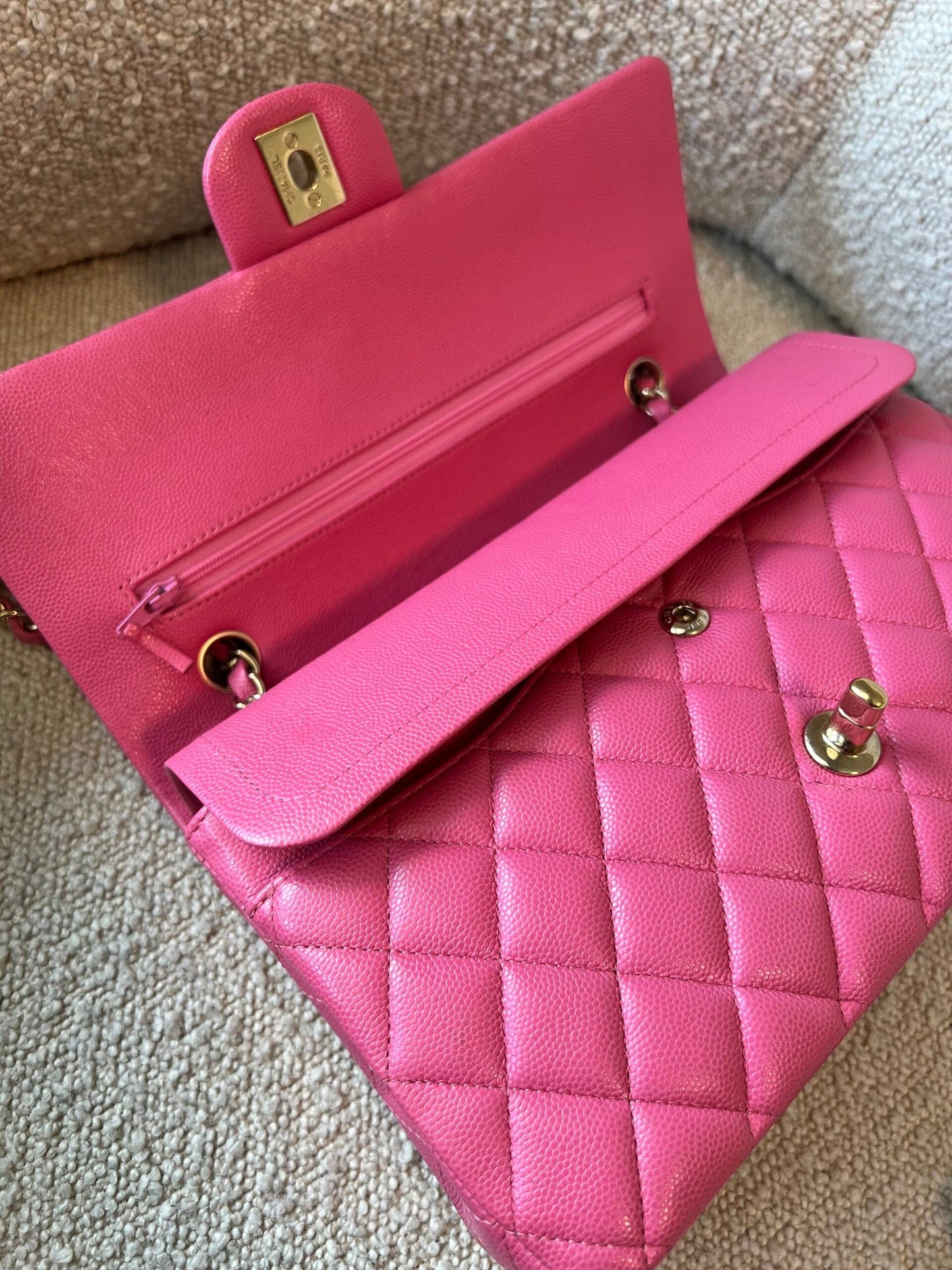 19C Pink Caviar Quilted Classic Flap Medium LGHW