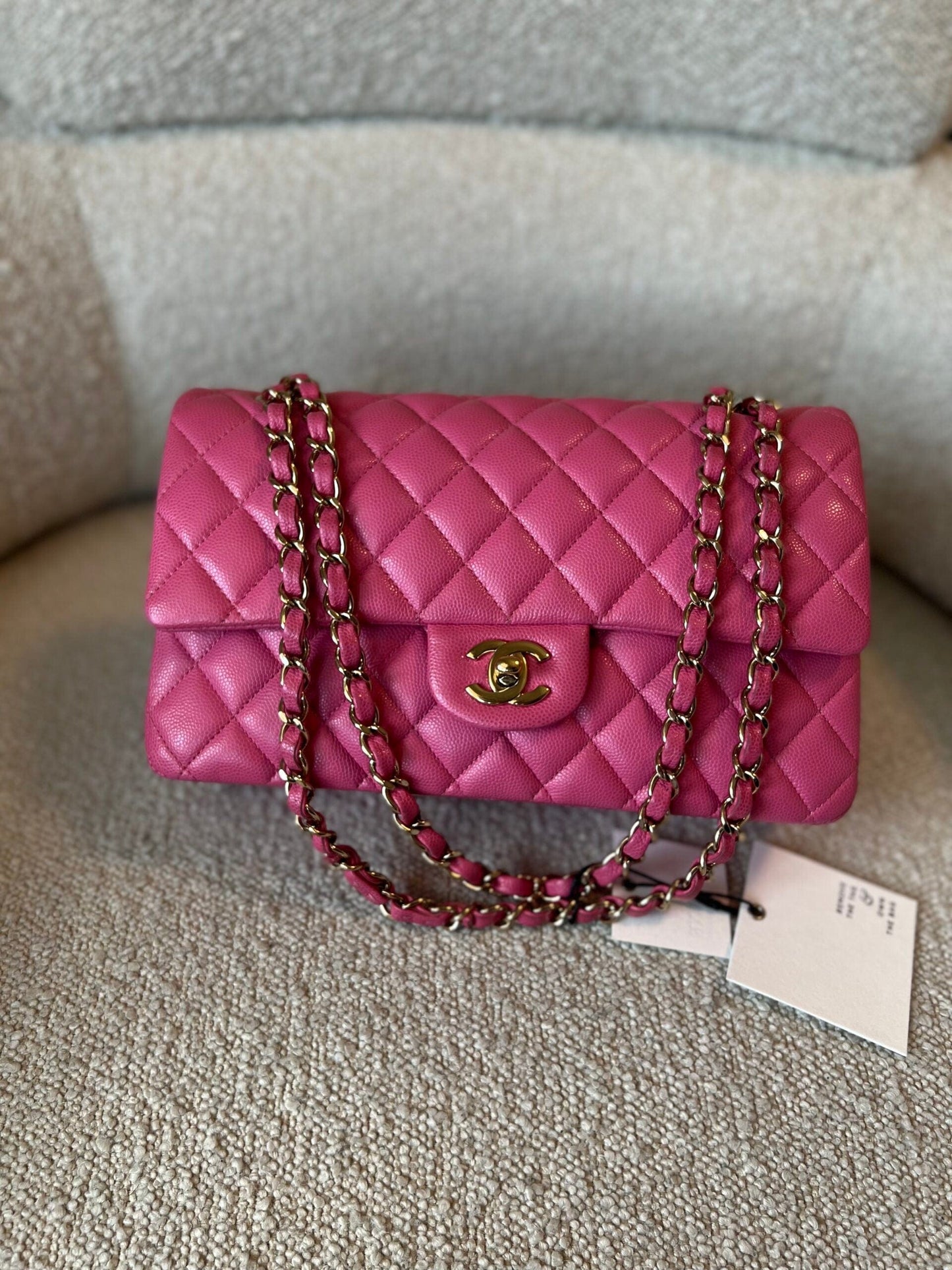 19C Pink Caviar Quilted Classic Flap Medium LGHW