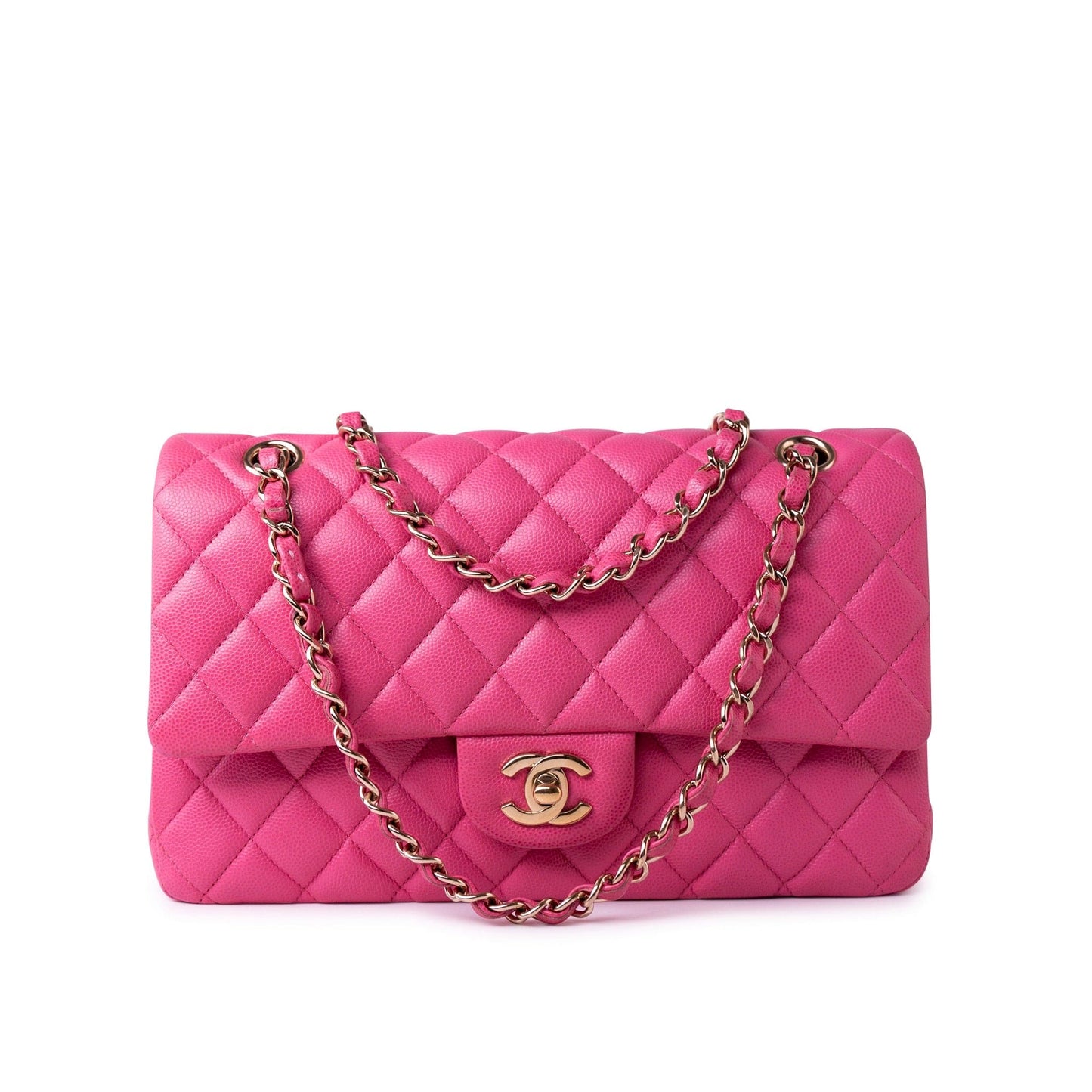 19C Pink Caviar Quilted Classic Flap Medium LGHW