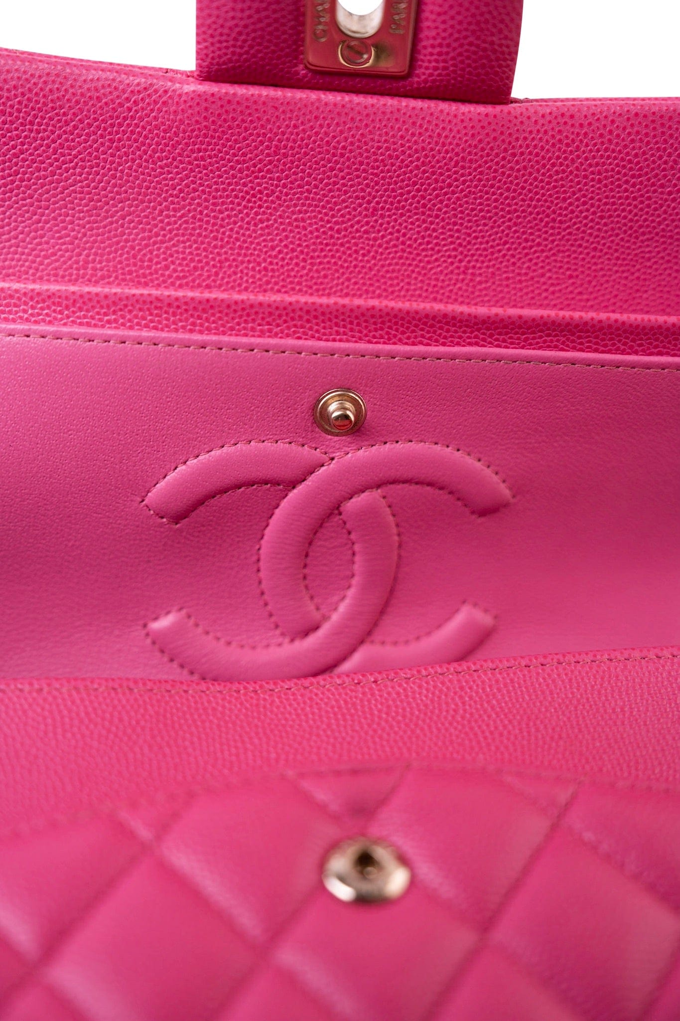 19C Pink Caviar Quilted Classic Flap Medium LGHW