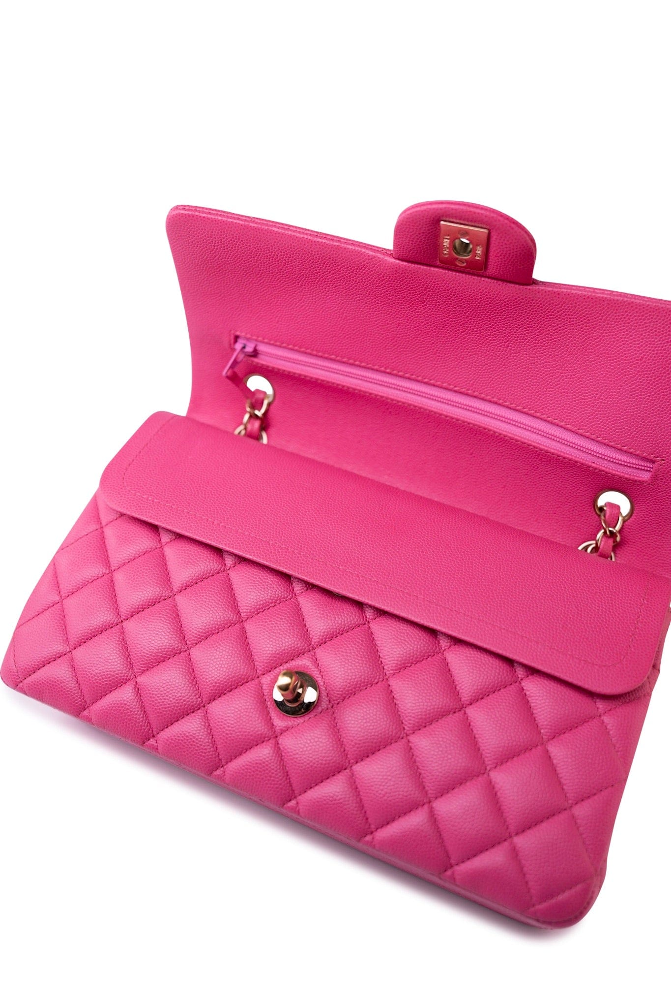 19C Pink Caviar Quilted Classic Flap Medium LGHW