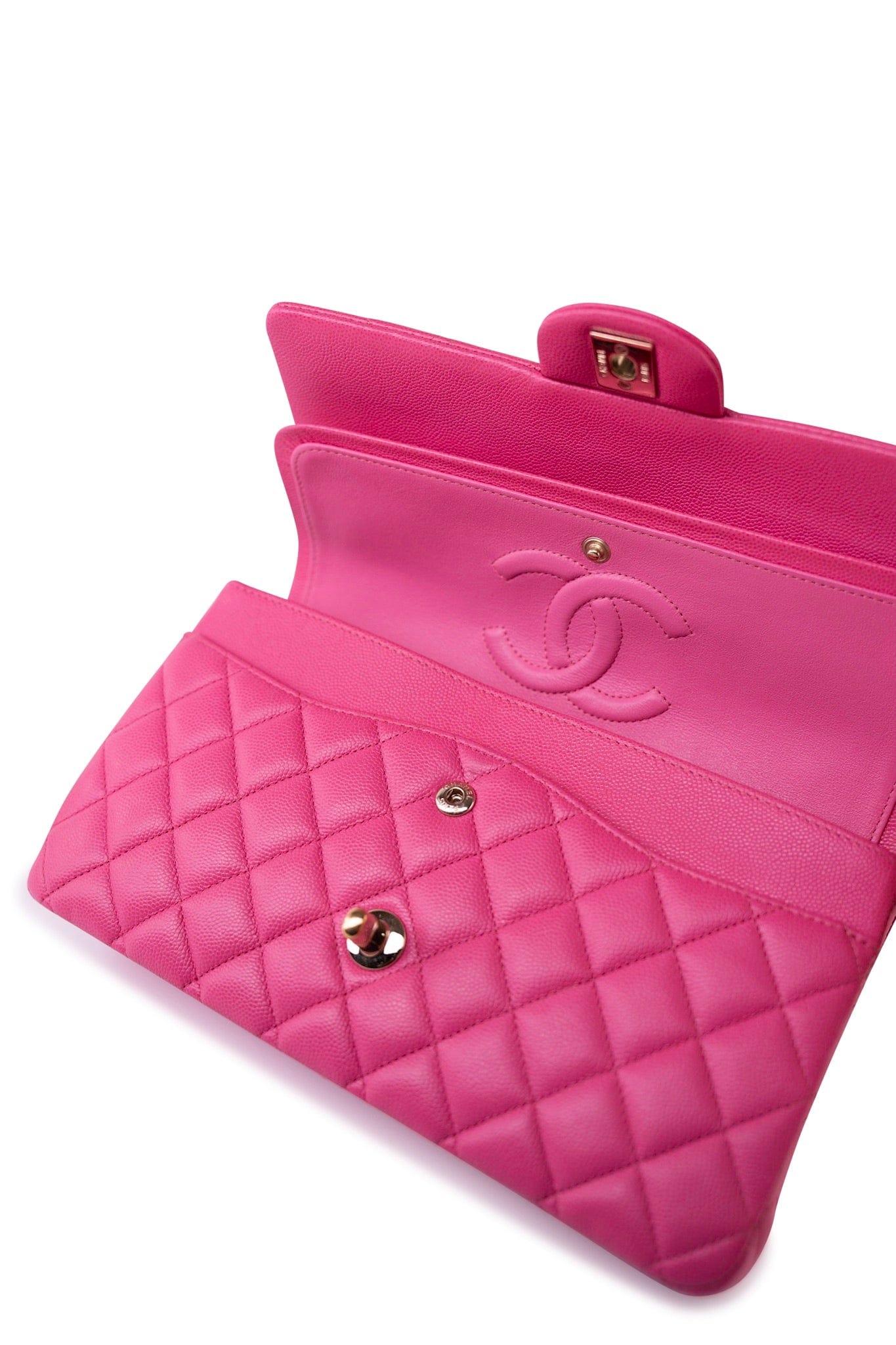19C Pink Caviar Quilted Classic Flap Medium LGHW