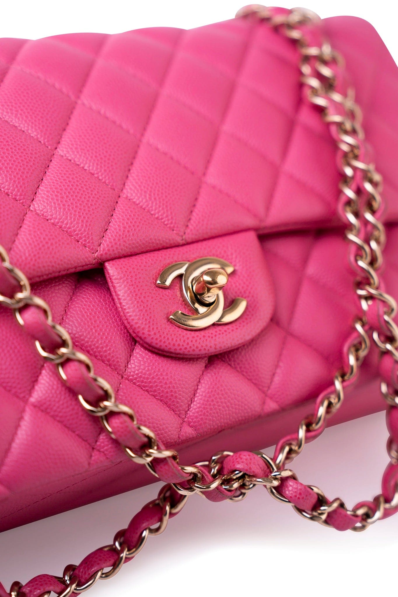 19C Pink Caviar Quilted Classic Flap Medium LGHW