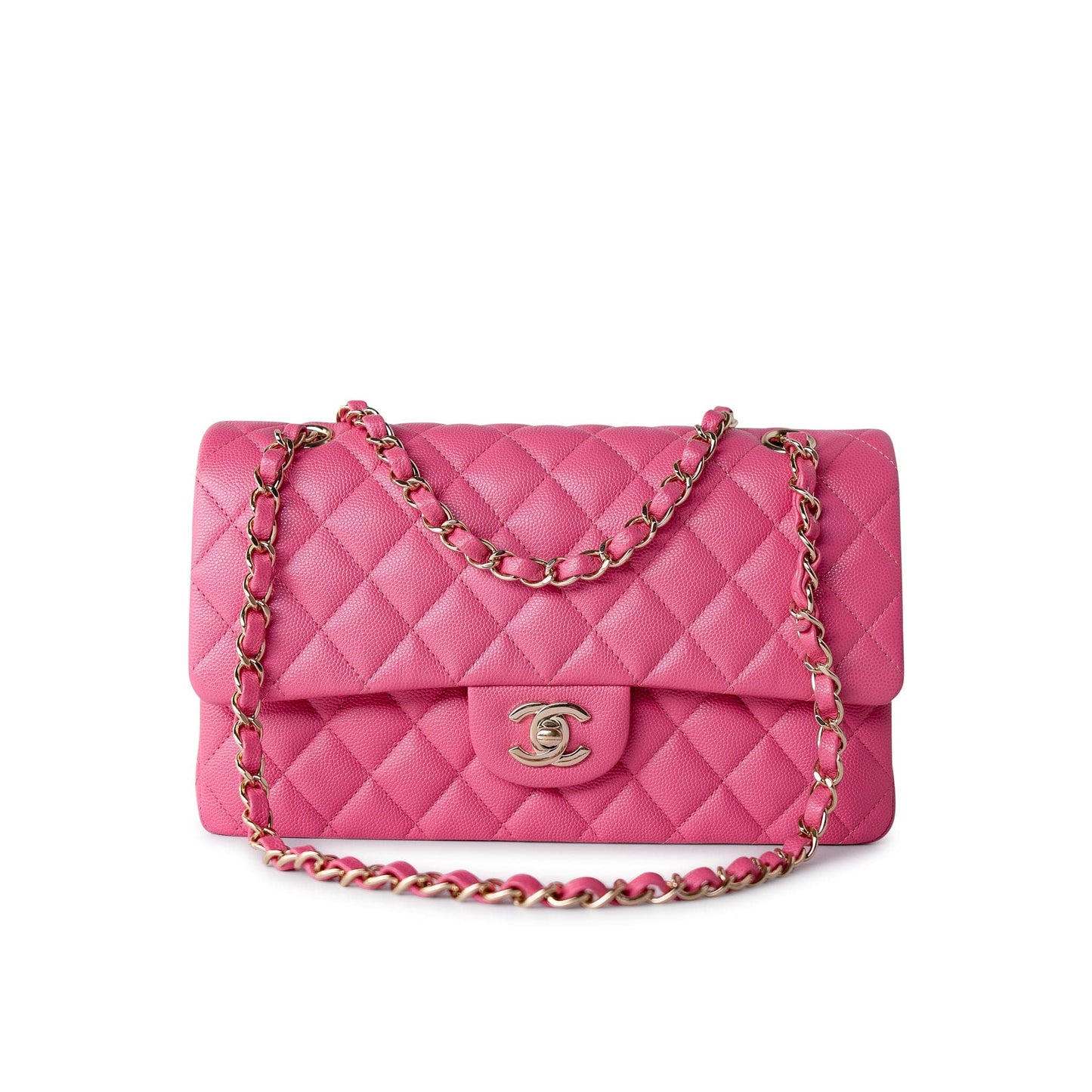 19C Pink Caviar Quilted Classic Flap Medium