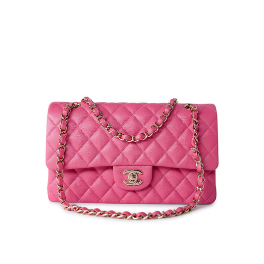19C Pink Caviar Quilted Classic Flap Medium