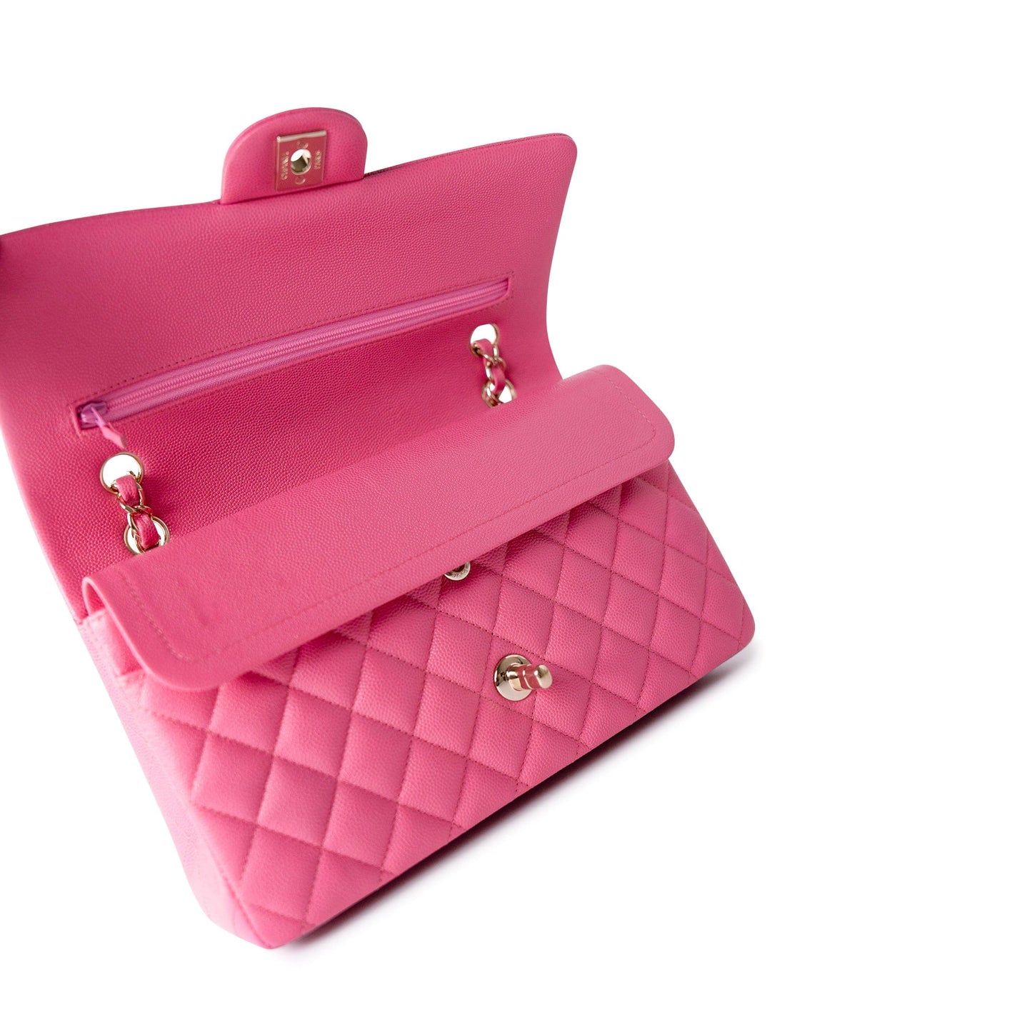 19C Pink Caviar Quilted Classic Flap Medium